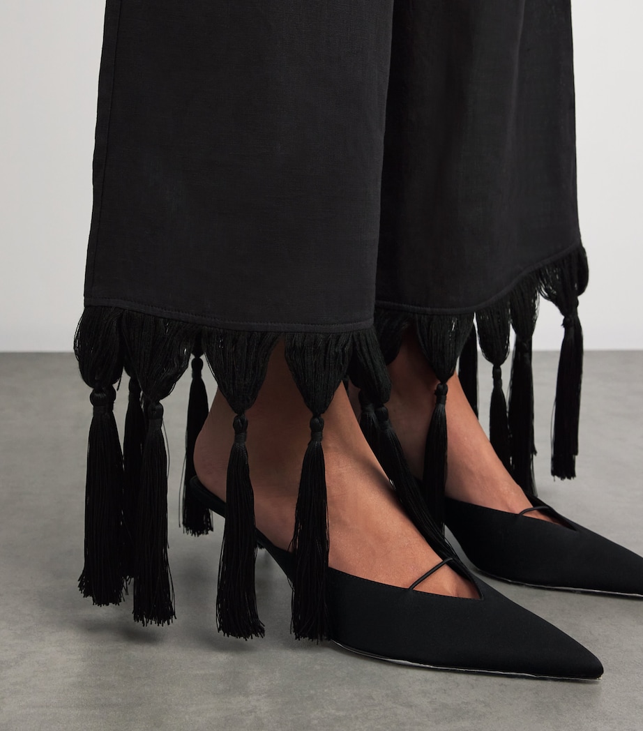 Linen Fringe-Trim Marlino Trousers BLACK Image 6