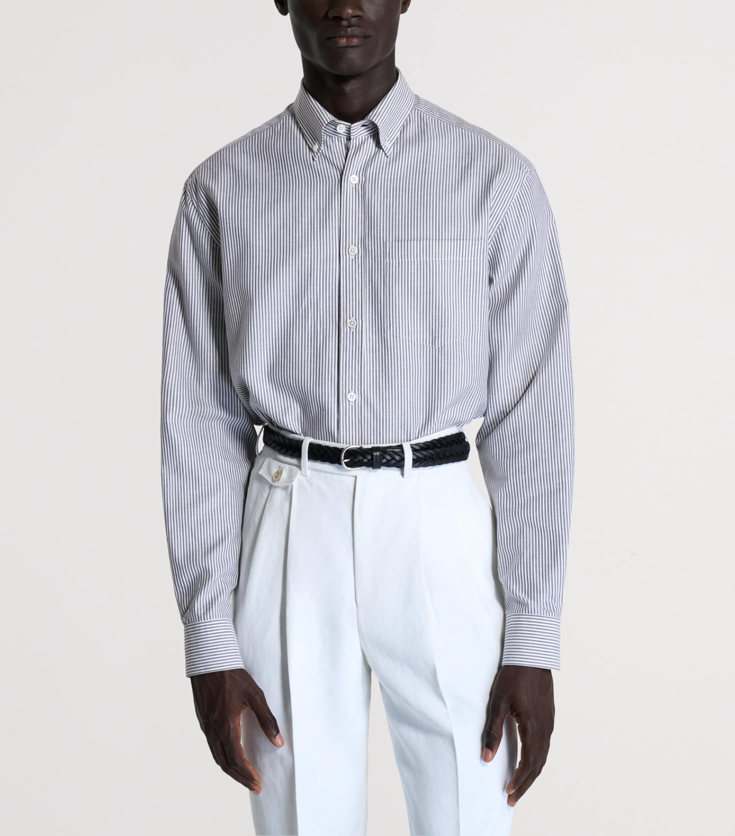 Dunhill Mens Cotton-Cashmere Stripe Shirt Image 4
