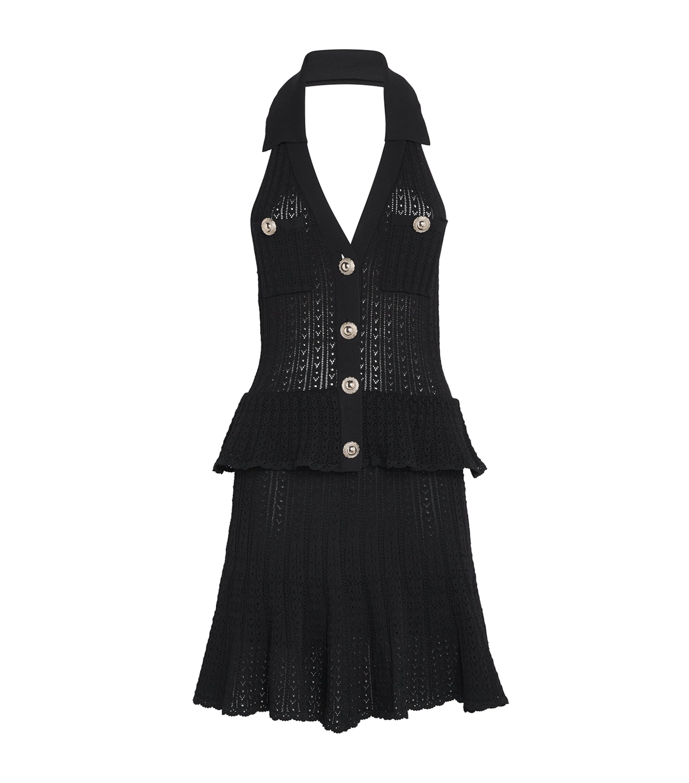 Self-portrait Pointelle-knit Sleeveless Mini Dress In Black