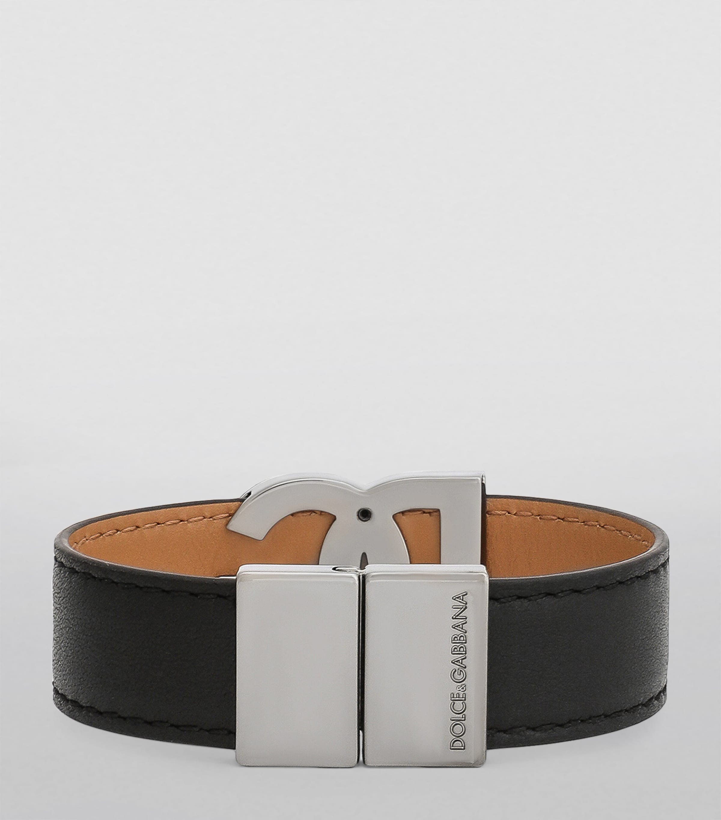 Leather Monogram Cuff 8E912-BLACK/DARK GRE Image 3