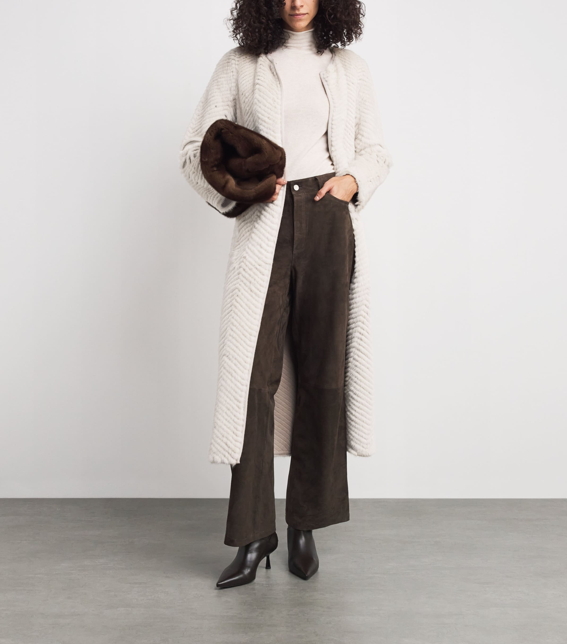 Mink-Wool Herringbone Long Coat A2048 Image 2
