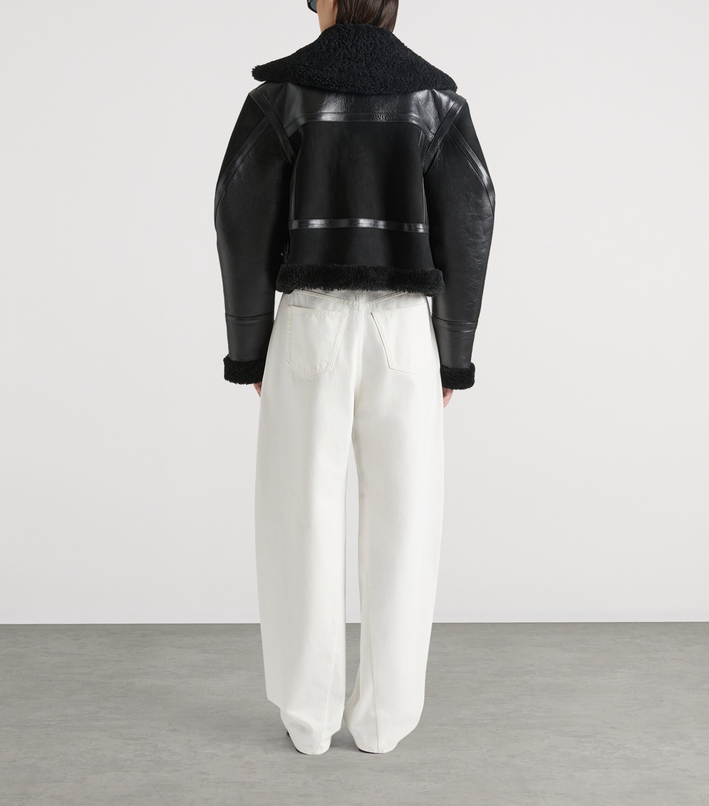 Cropped Shearling Jacket BLACK Image 3