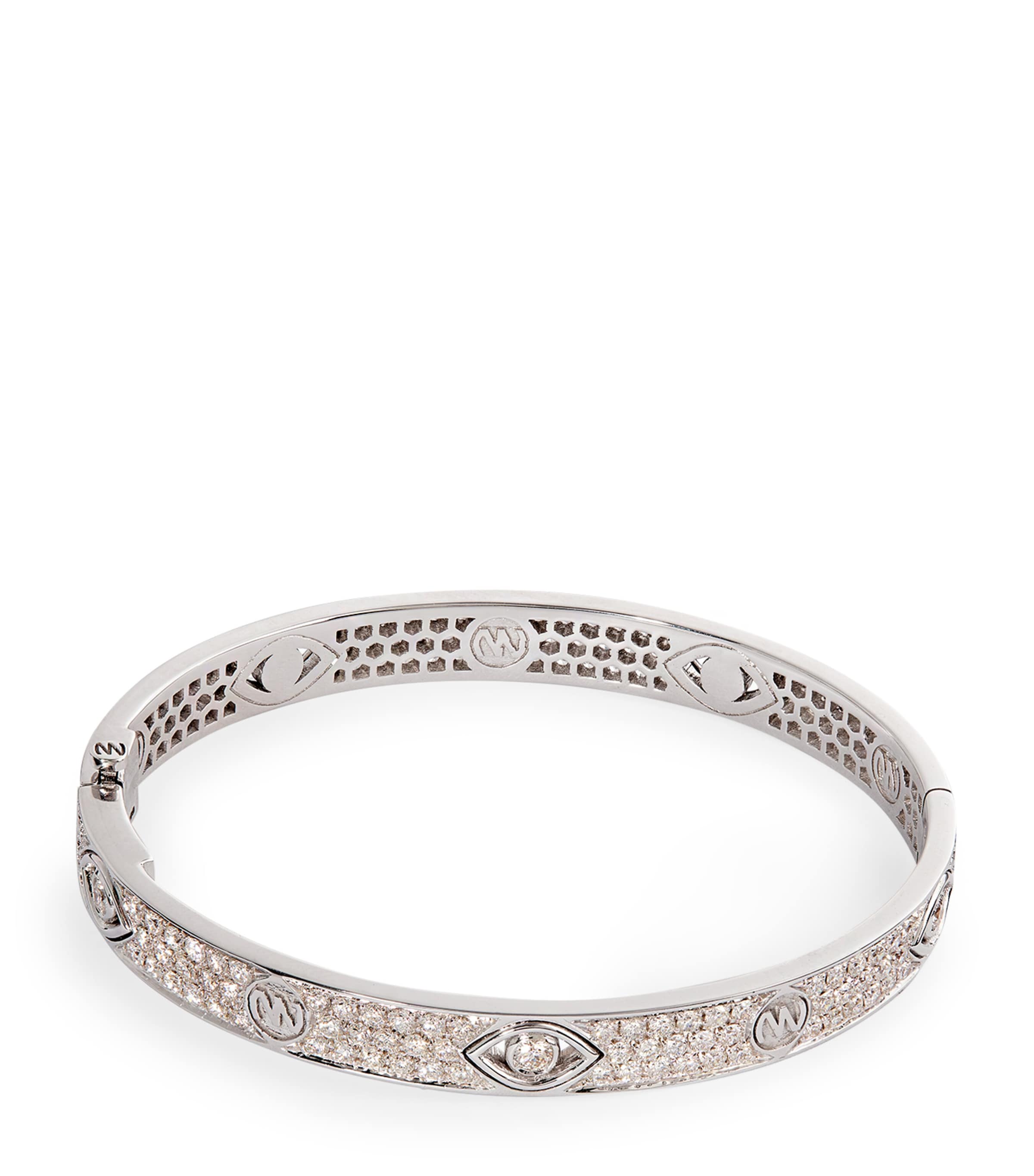 Netali Nissim White Gold And Diamond Protected Eye Bangle In White