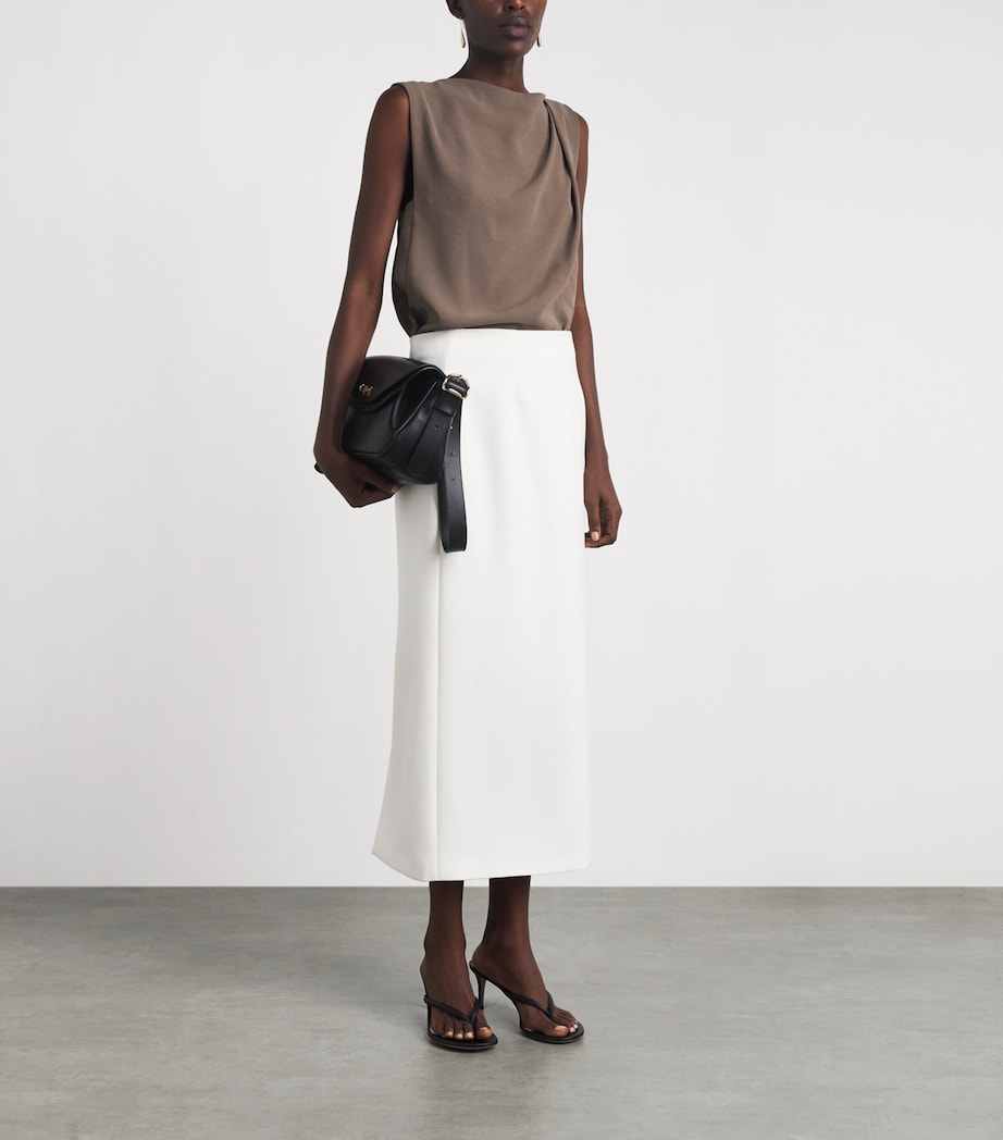Vince Womens Crepe Draped-Shoulder Top Taupe Haze Image 2