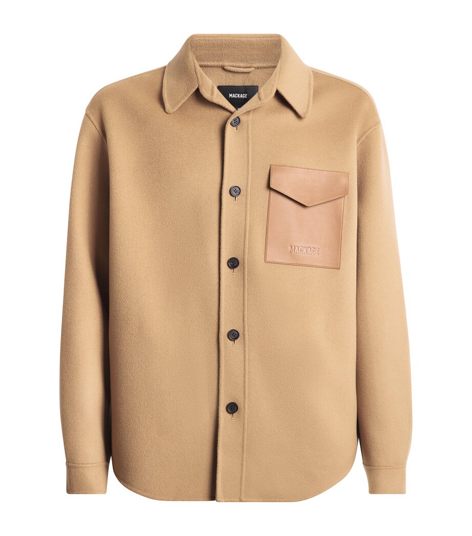 Mackage Mens Wool Leather-Pocket Emmanuel Overshirt Light Camel Image 1
