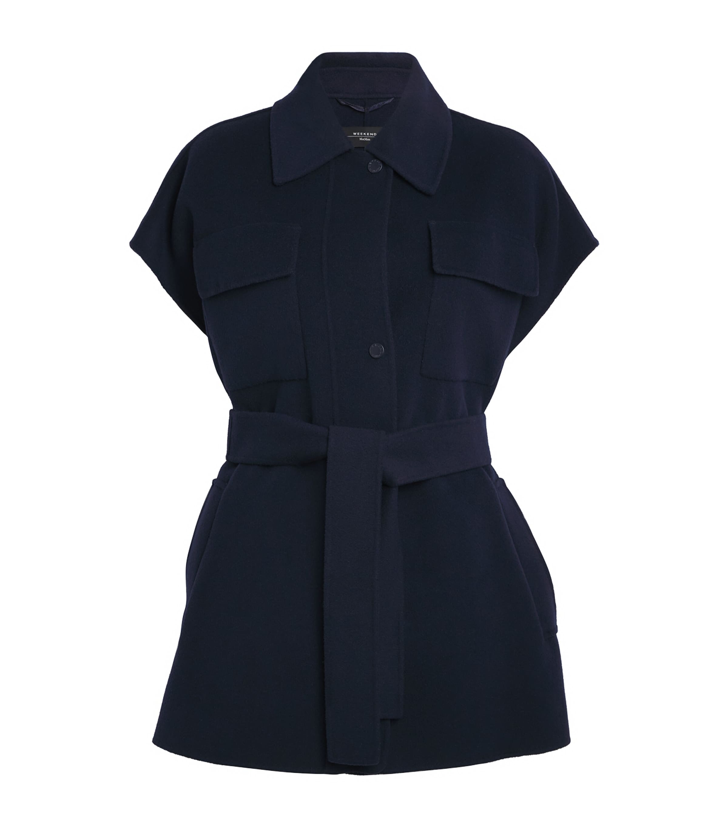 Weekend Max Mara Wool Sleeveless Belted Coat In Blue