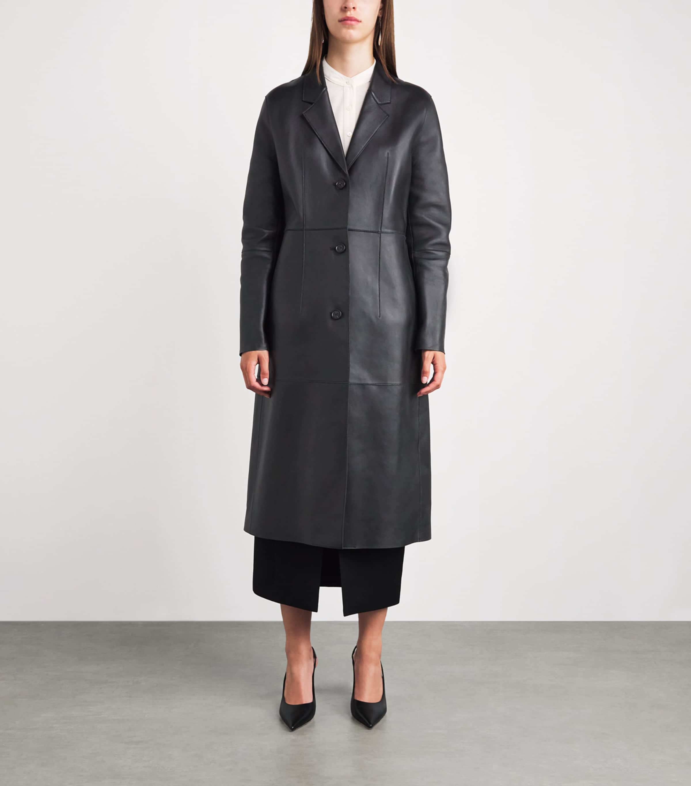 Toteme Womens Leather Trench Coat Black Image 4