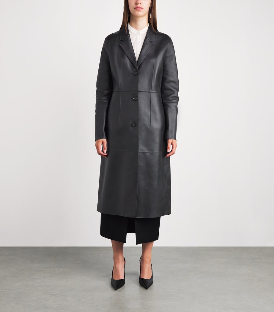 Toteme Womens Leather Trench Coat Black Image 4
