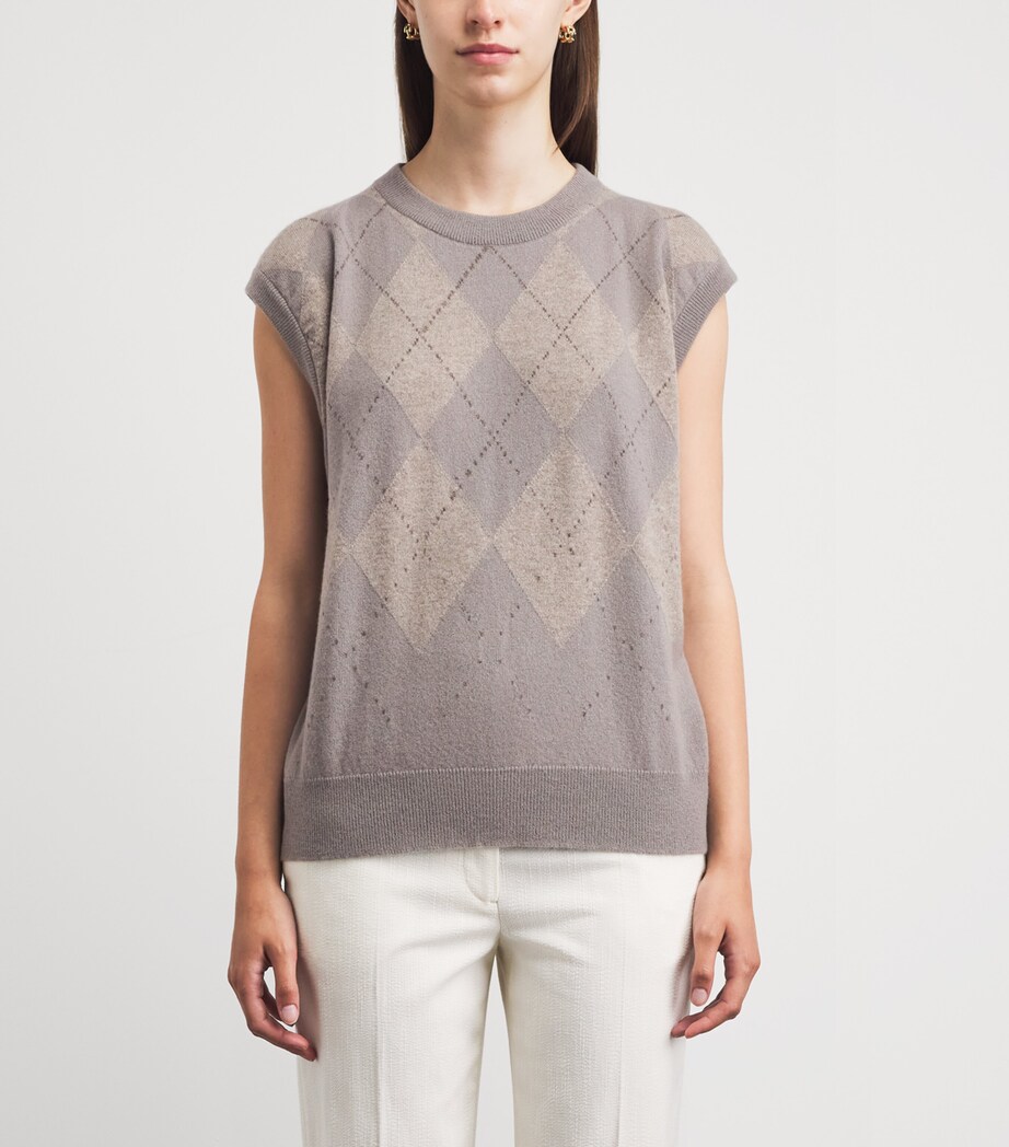 Johnstons Of Elgin Womens Cashmere Argyle Clan Sweater Powderd Stone Image 4