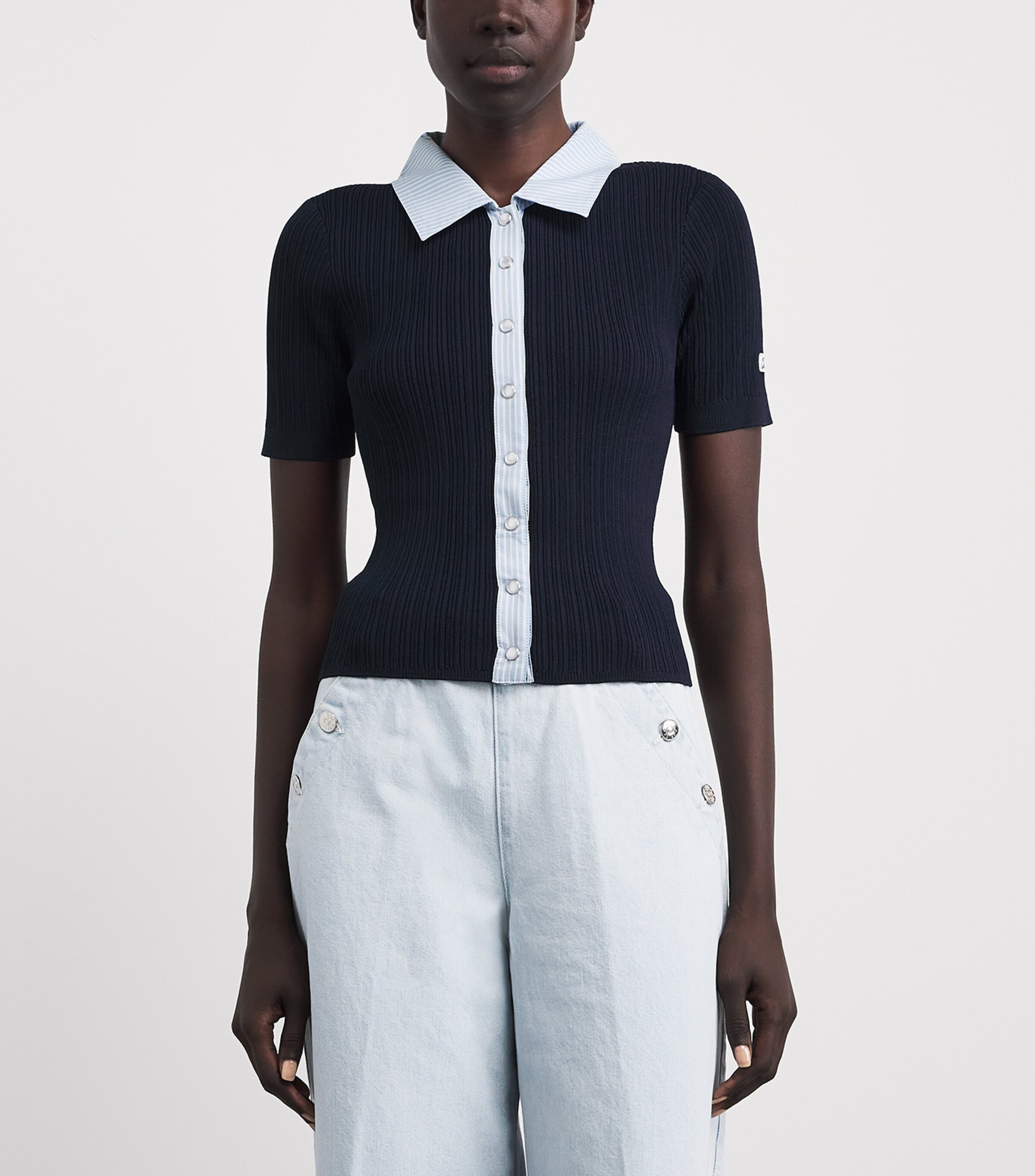 Claudie Pierlot Womens Rib-Knit Top Navy Image 4