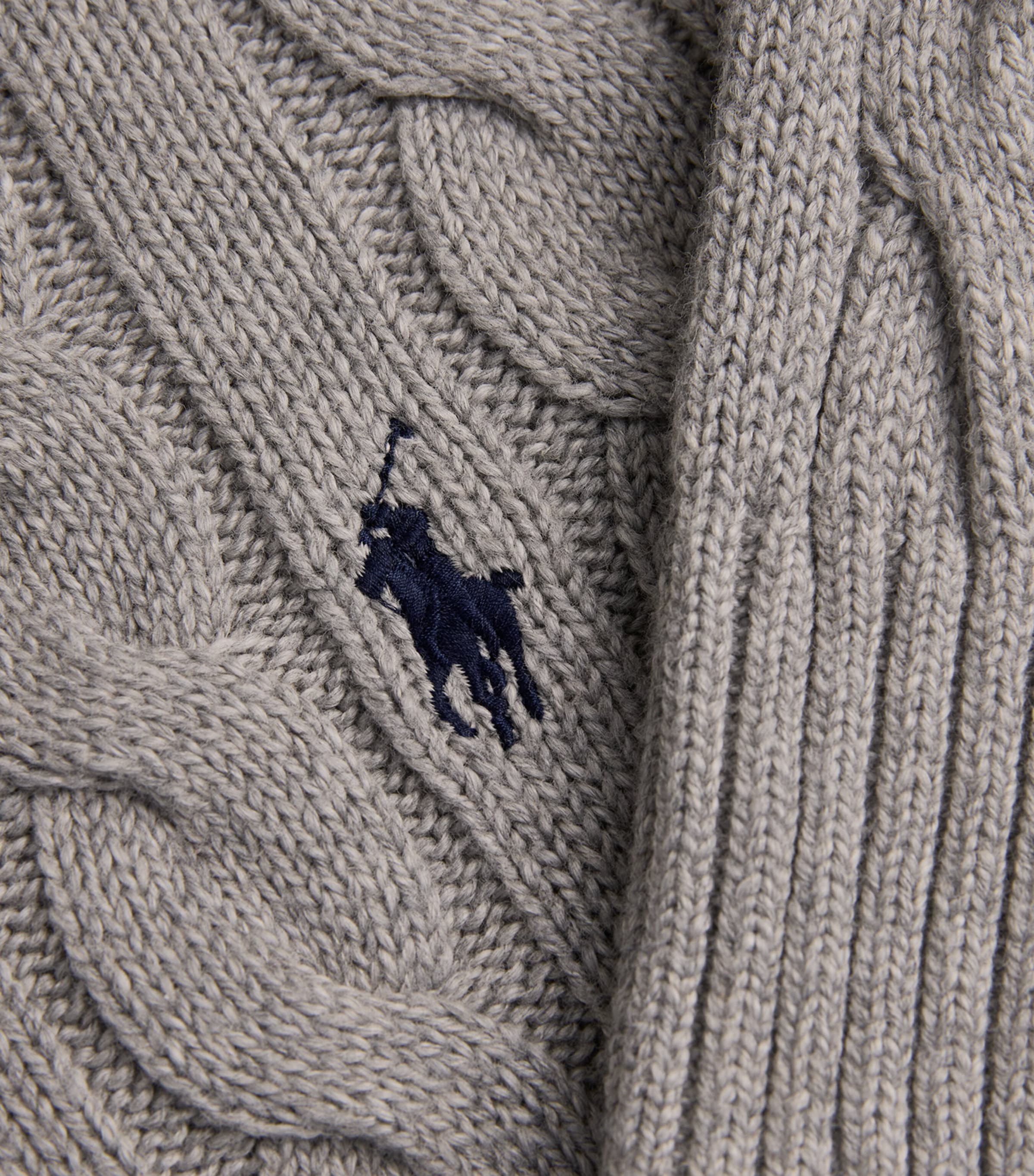 Polo Ralph Lauren Mens Cable-Knit Polo Logo Sweater Grey Image 5