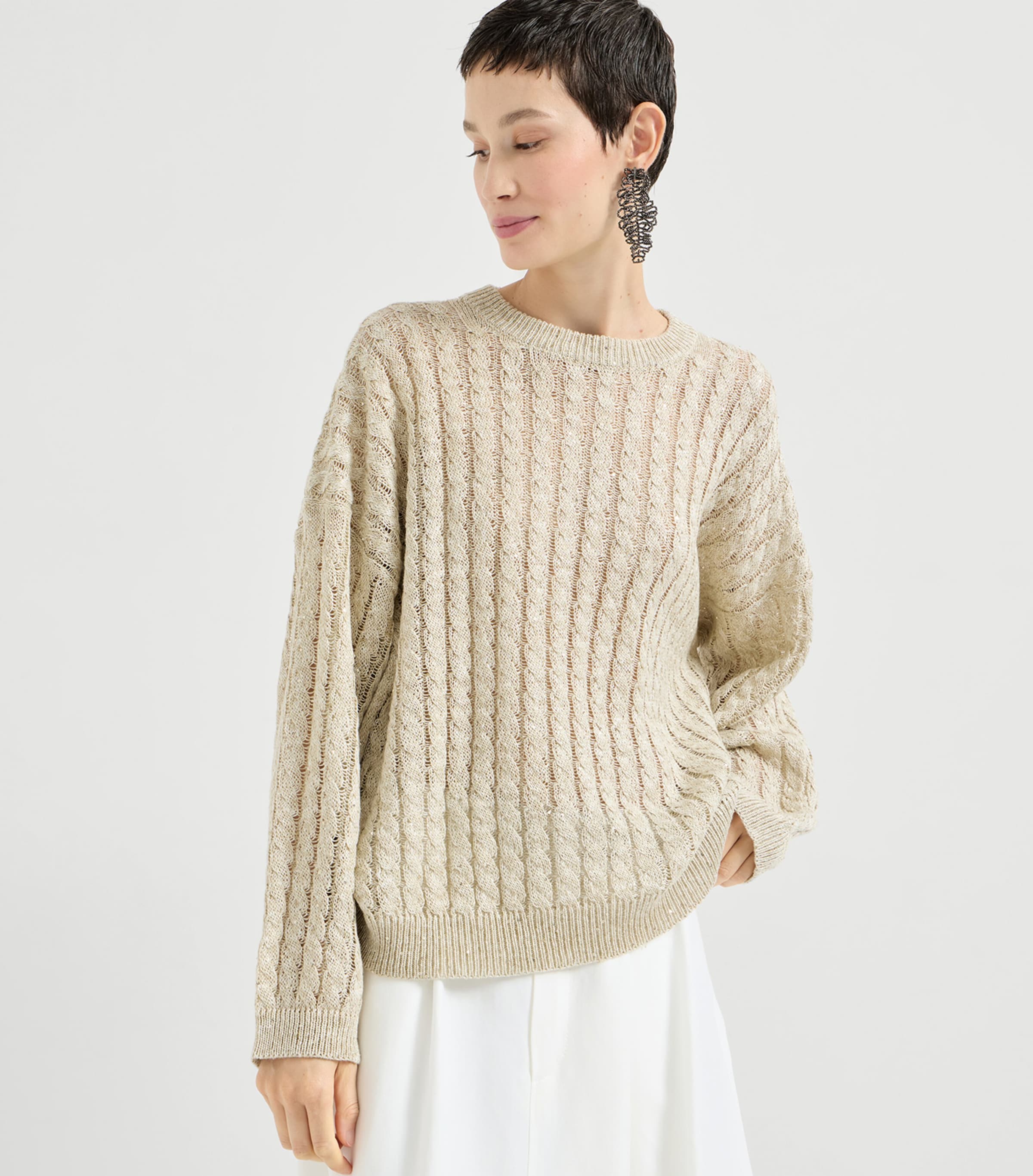 Linen-Blend Sparkling Sweater C8925 Image 3