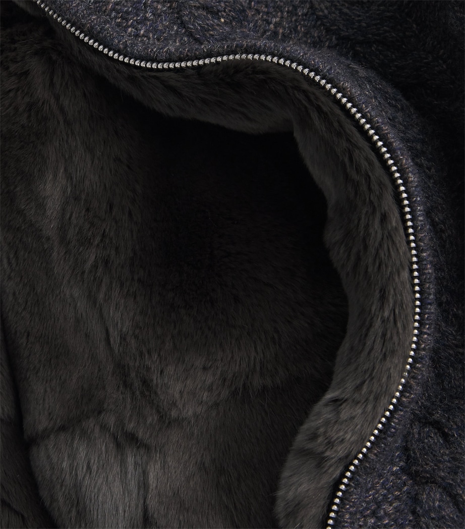 Cashmere Rex Fur-Trim Cable-Knit Aspen Cardigan GRANITE DARK BROWN Image 5