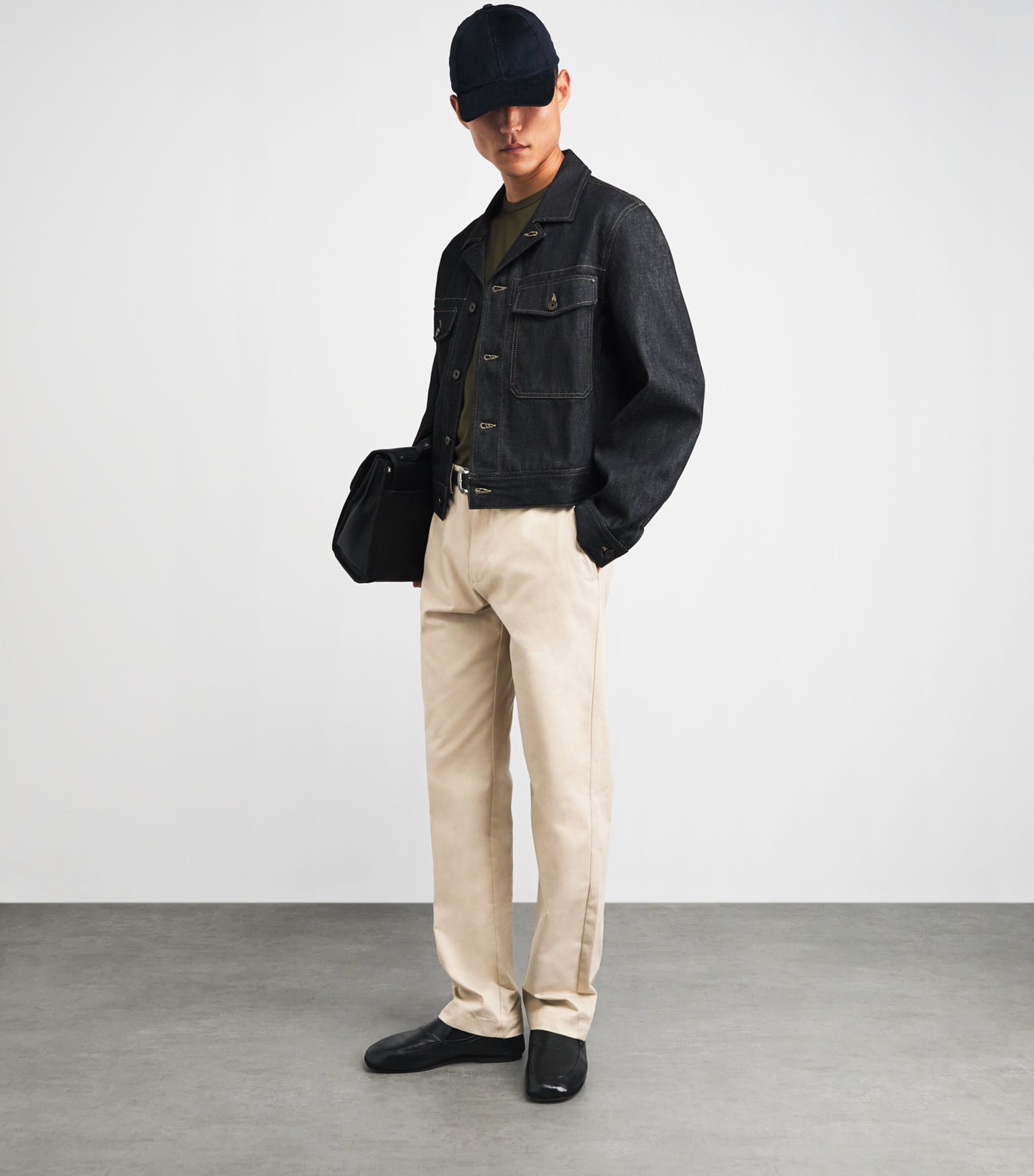 Sunspel Mens Cotton Drill Trousers Light Stone Image 2