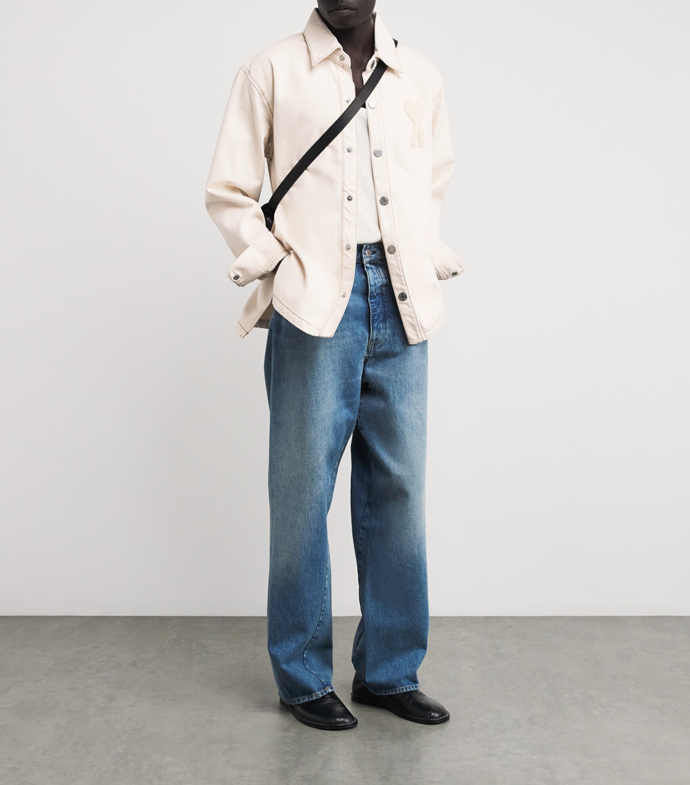 AMI Paris Mens Cotton Ami De Coeur Overshirt Blanc Image 2