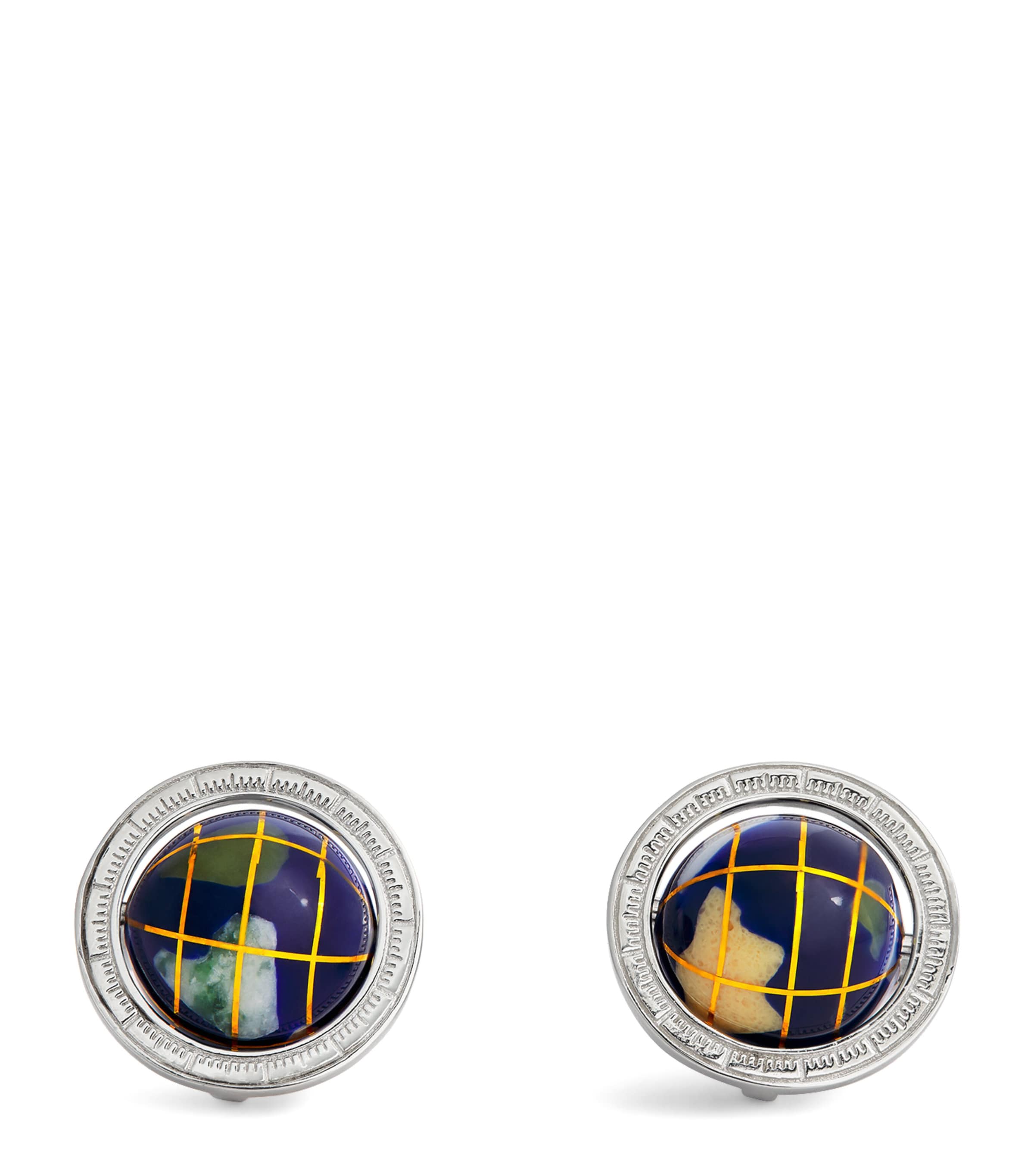 Tateossian Sterling Silver And Lapis Lazuli Globe Cufflinks In Metallic