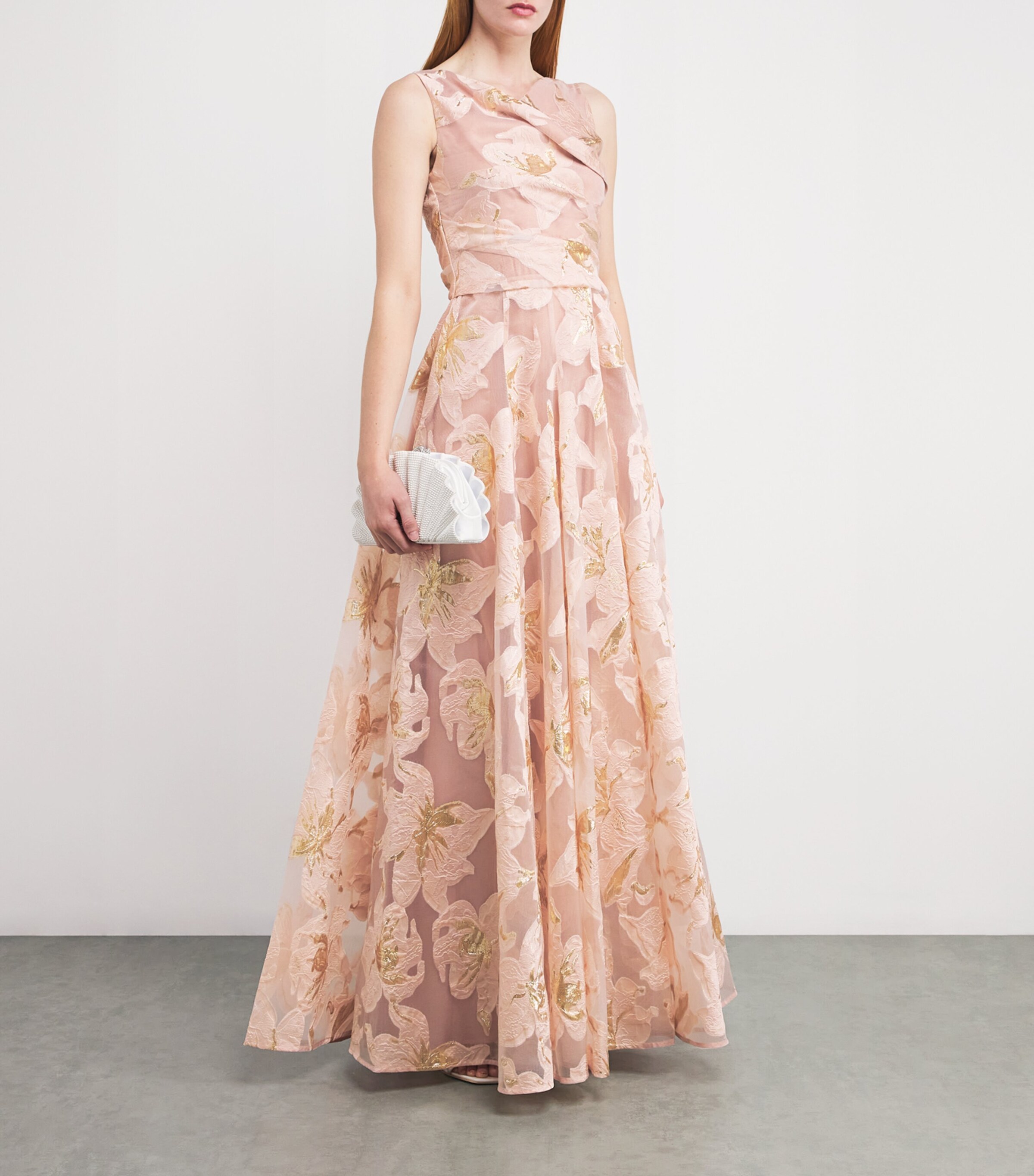Talbot Runhof Womens Embroidered Floral Gown Marble Image 2
