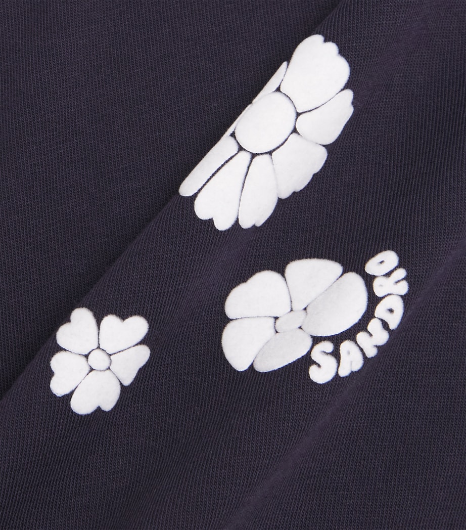 Sandro Paris Mens Cotton Flower Print T-Shirt Navy Blue Image 6