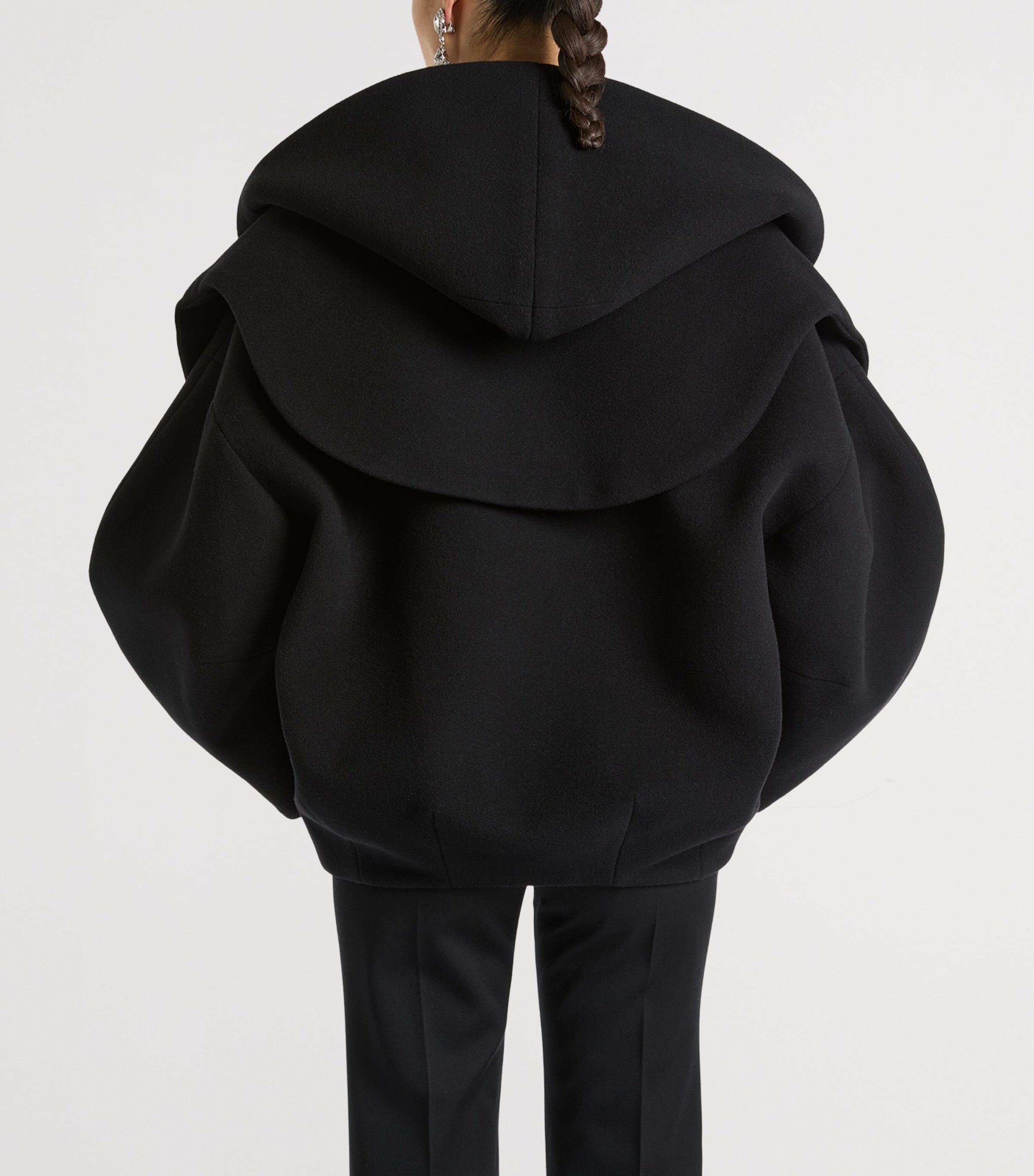 Balmain Womens Virgin Wool Oversized Pea Coat Noir Image 4