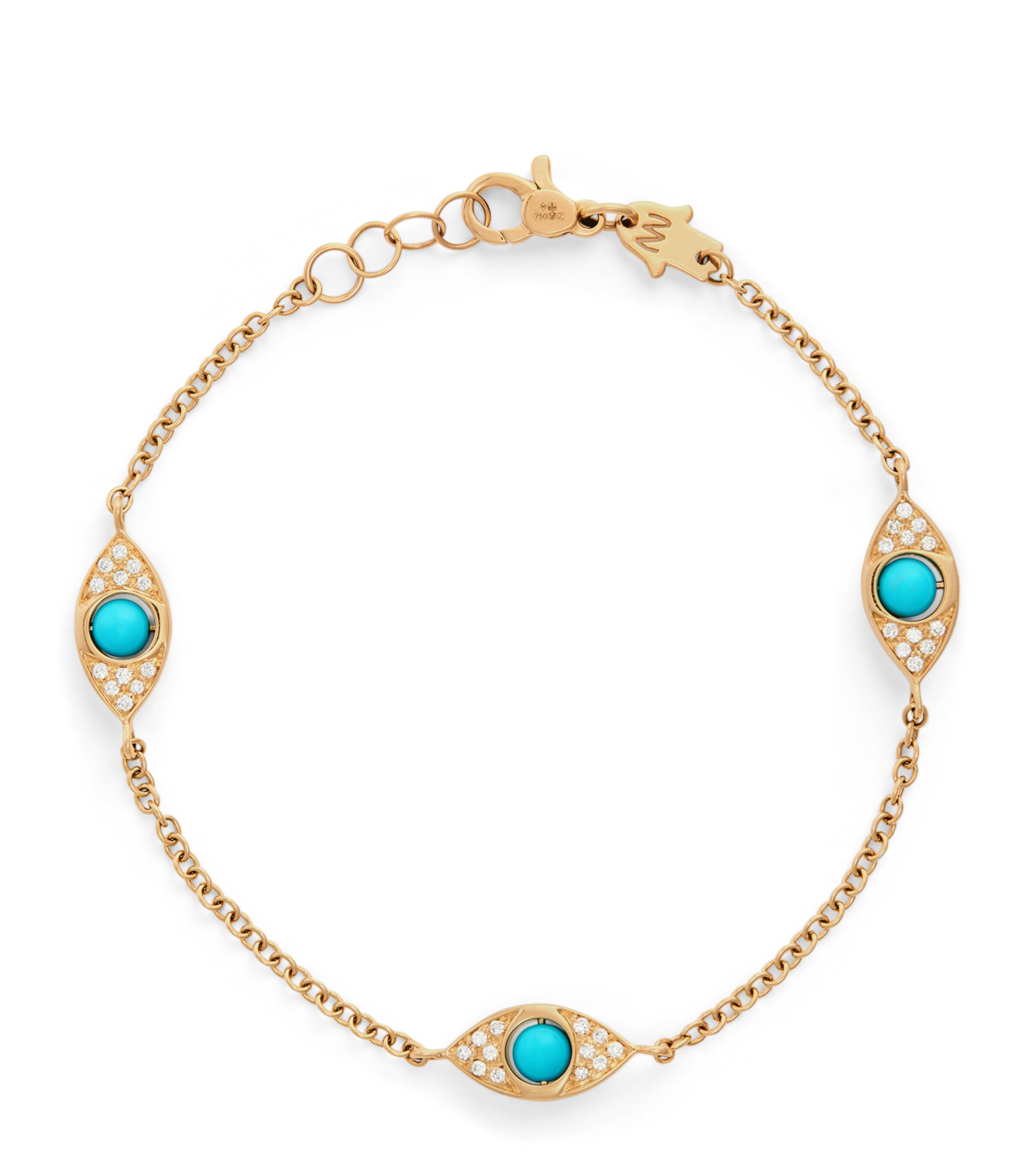 Netali Nissim Yellow Gold, Turquoise and Diamond Three Eye Bracelet Yellow Gold Image 1