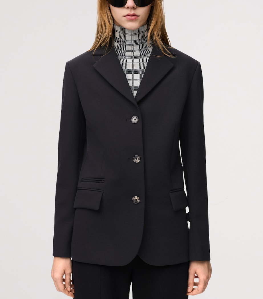 LOEWE Womens Wool-Blend Single-Breasted Blazer Black Image 5