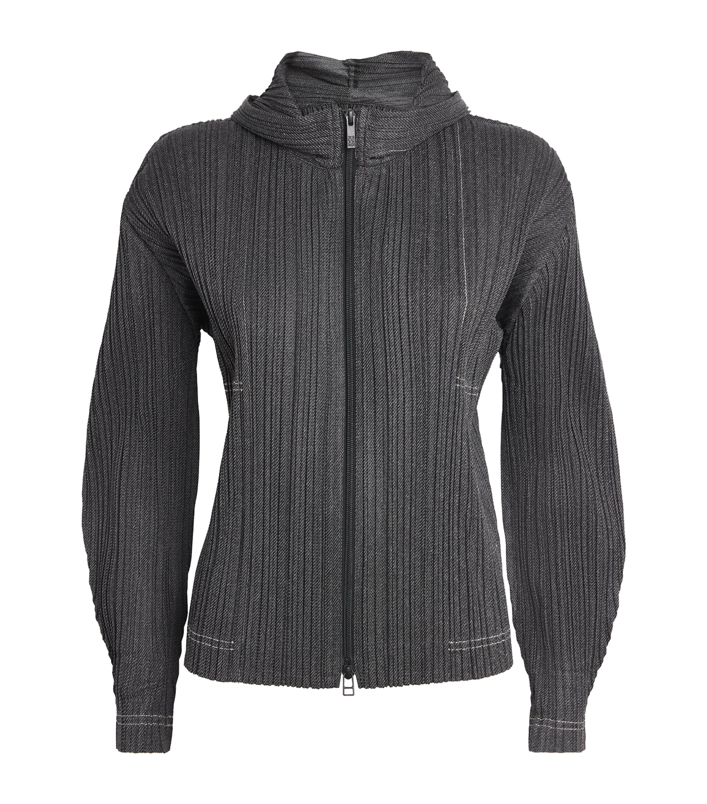 Issey Miyake Cotton Denim Zip-up Jacket In Black