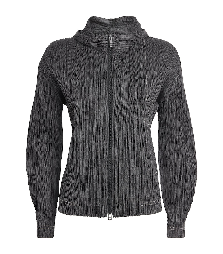 Cotton Denim Zip-Up Jacket BLACK Image 1