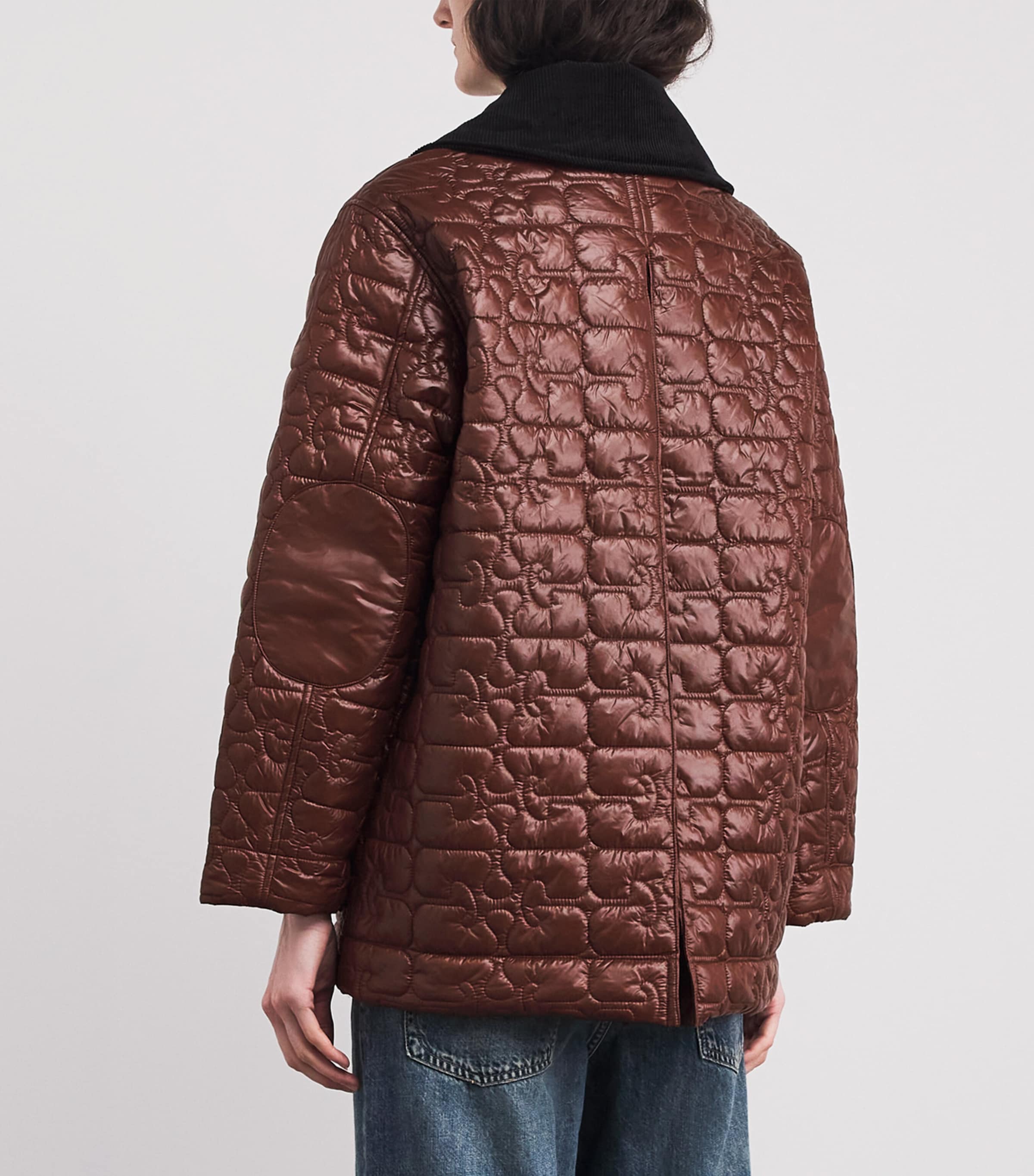 Corduroy-Collar Shiny Quilted Jacket 979 CHICORY COFFEE Image 4