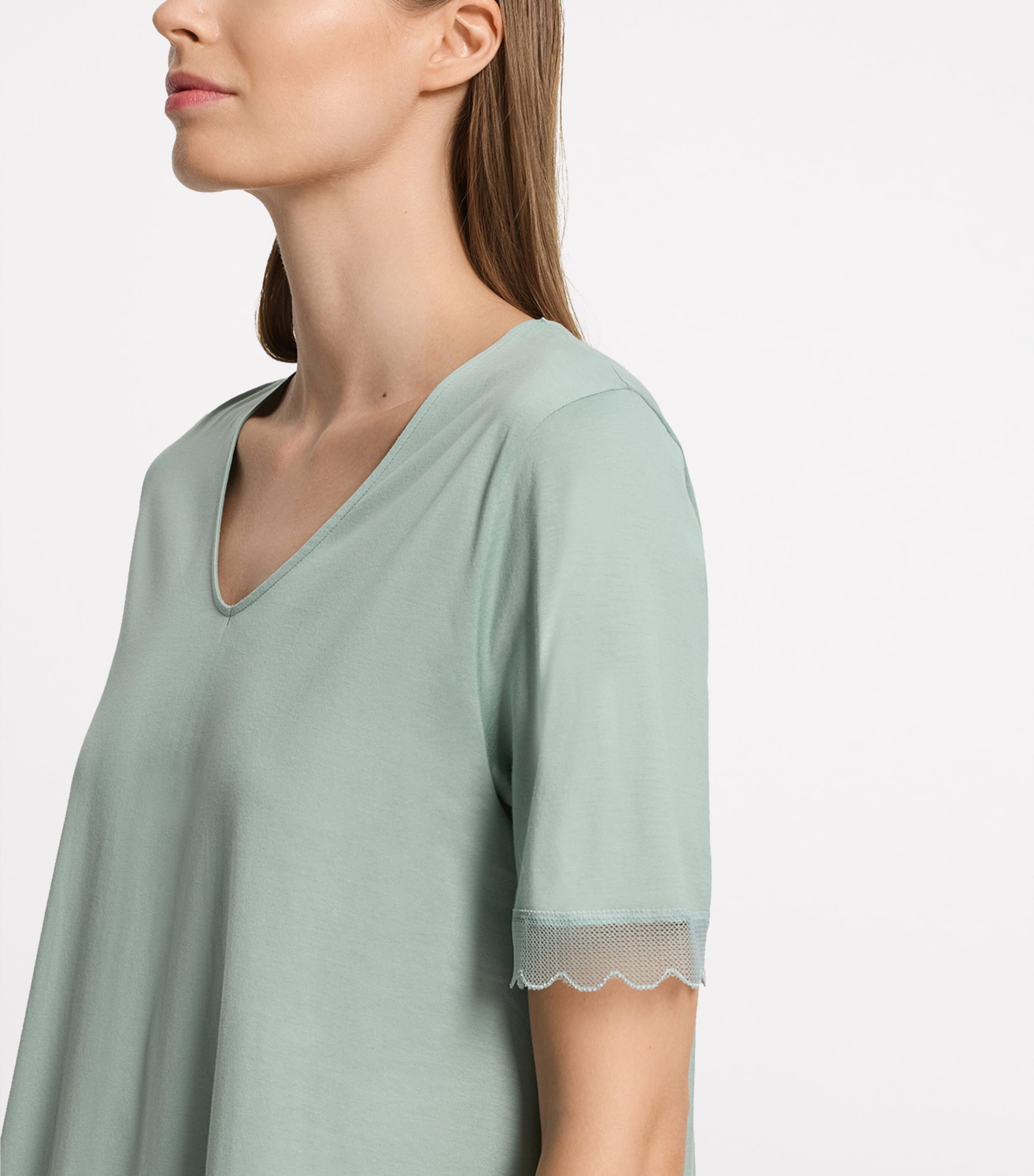 Hanro Womens Cotton Short-Sleeve Inaya Nightdress Dark Seafoam Image 6
