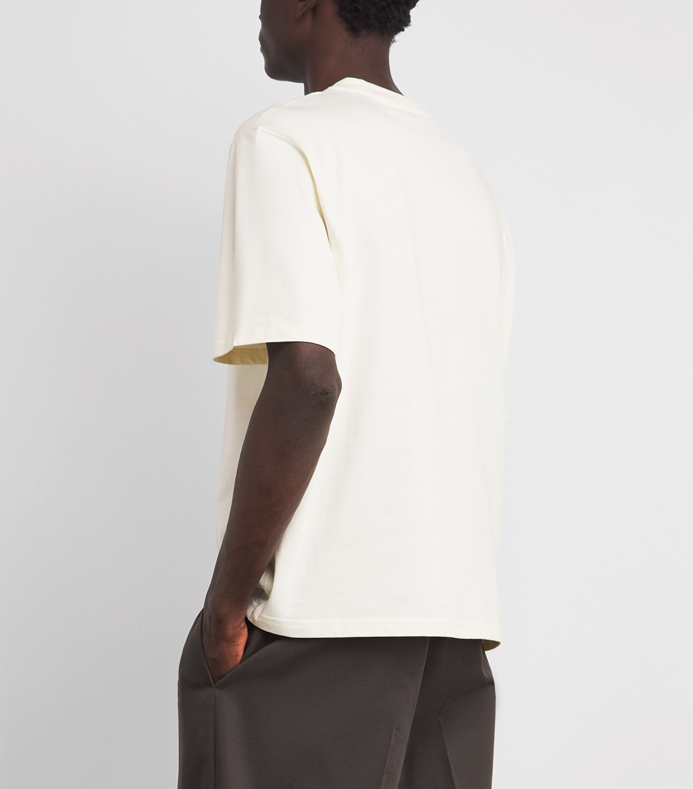 AMI Paris Mens Cotton Embossed Logo T-Shirt Blanc Creme Image 5