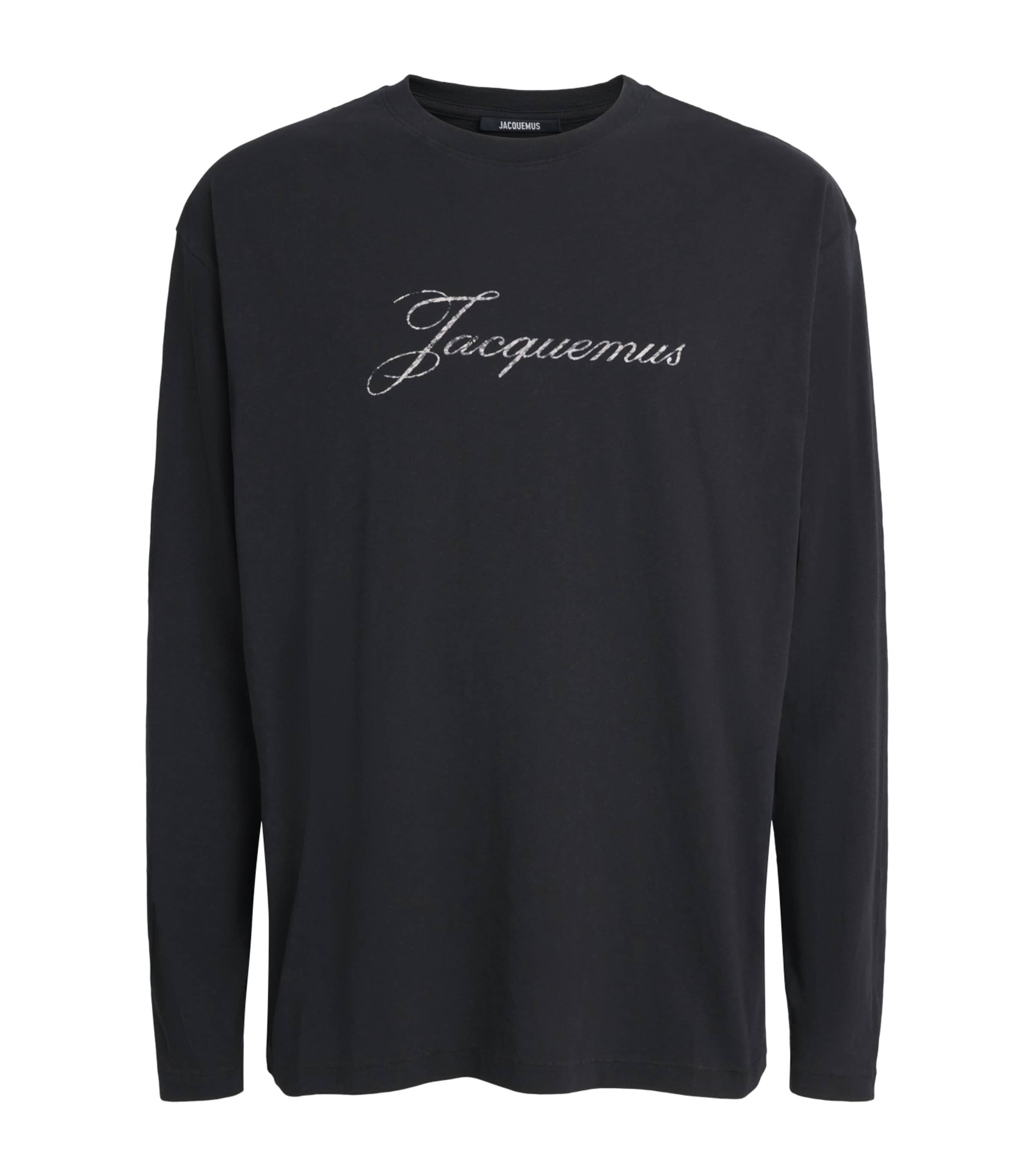 Jacquemus Mens Cotton-Hemp Logo Long-Sleeve T-Shirt Black Image 1