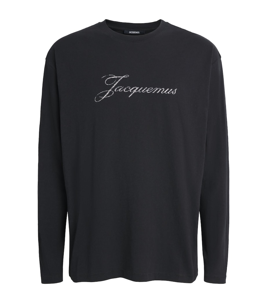 Jacquemus Mens Cotton-Hemp Logo Long-Sleeve T-Shirt Black Image 1