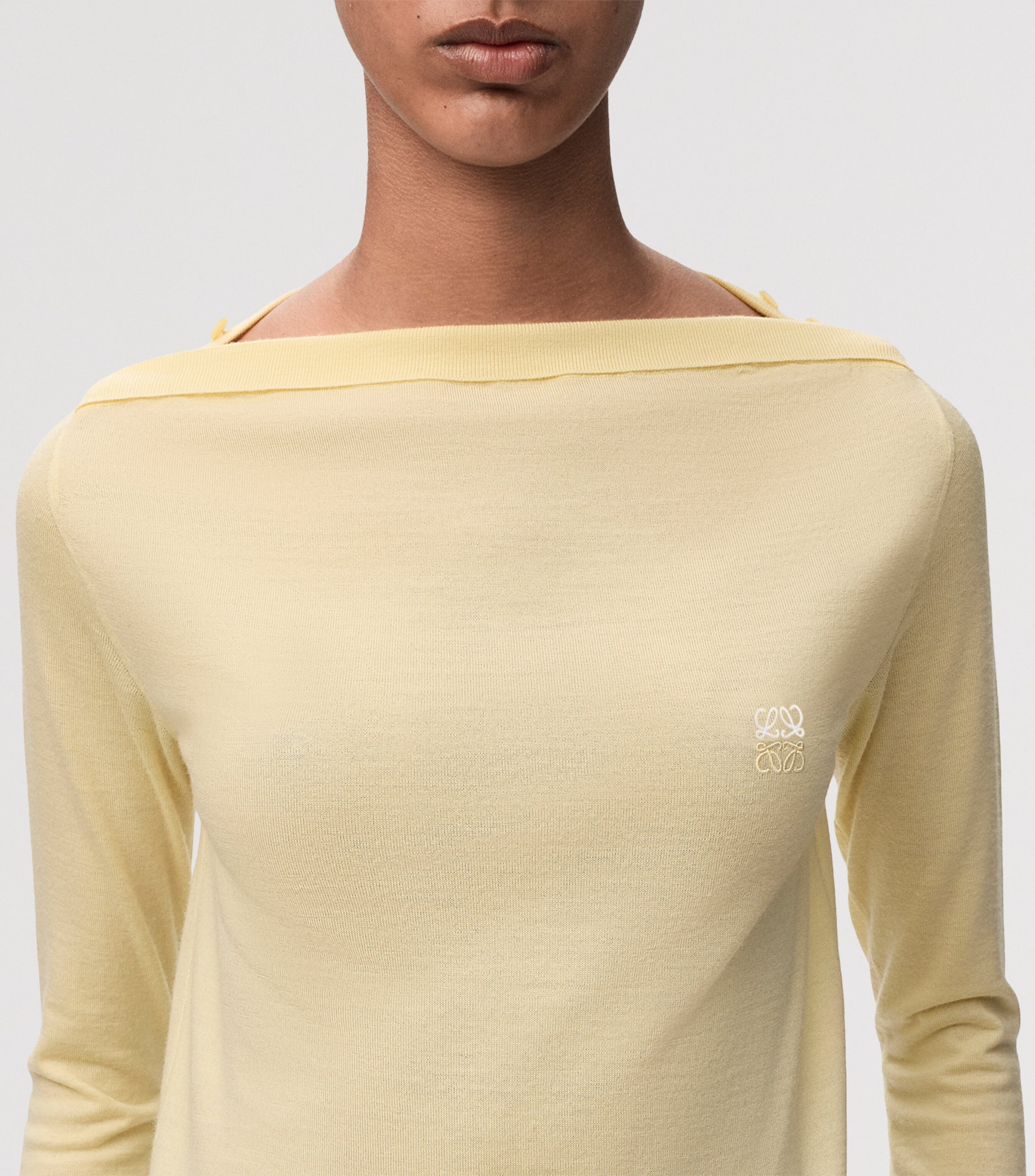 LOEWE Womens Stretch-Wool Boat-Neck Sweater Light Yellow Image 5