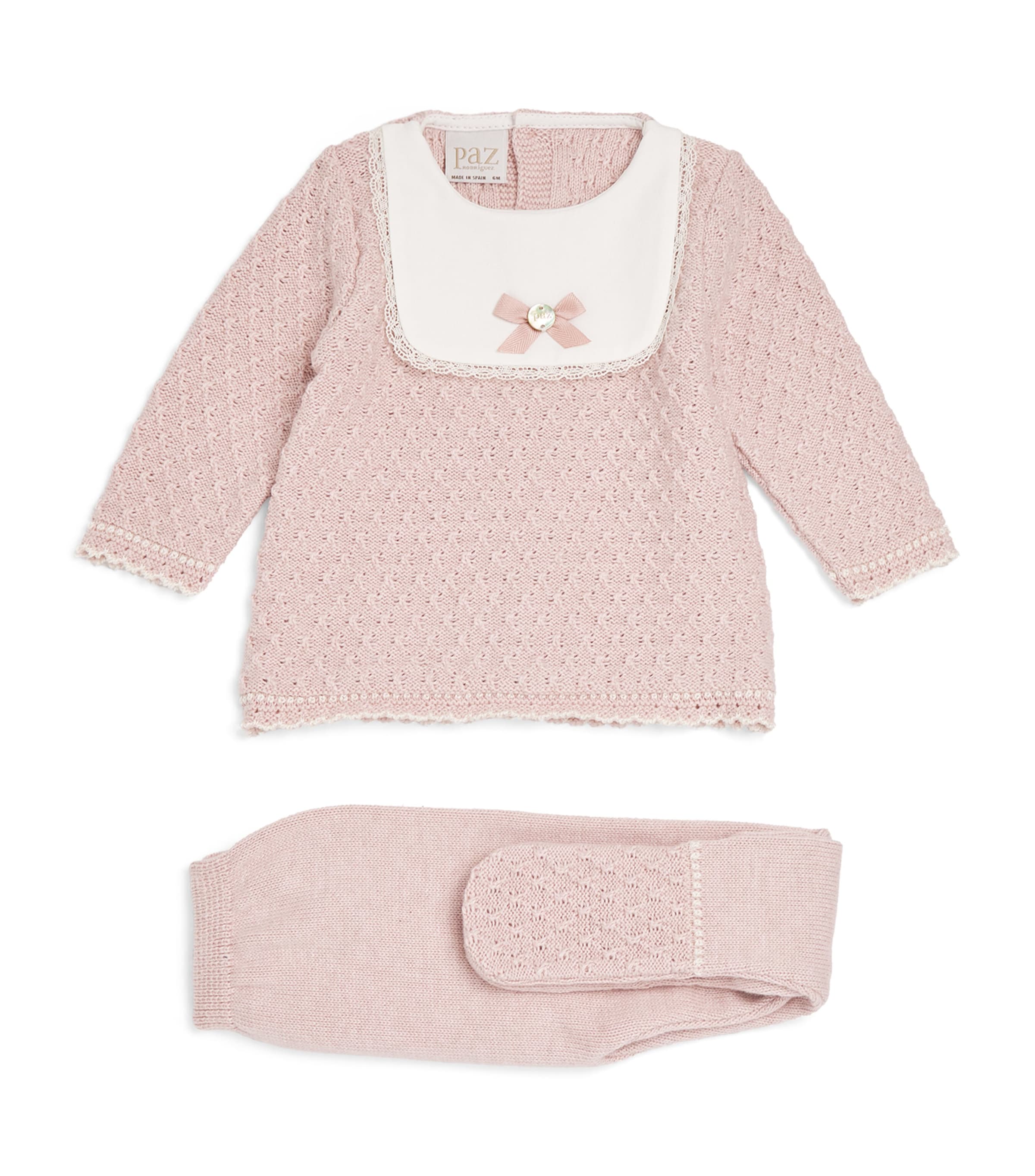 Paz Rodriguez Knitted Bow Top And Leggings Set In Pink
