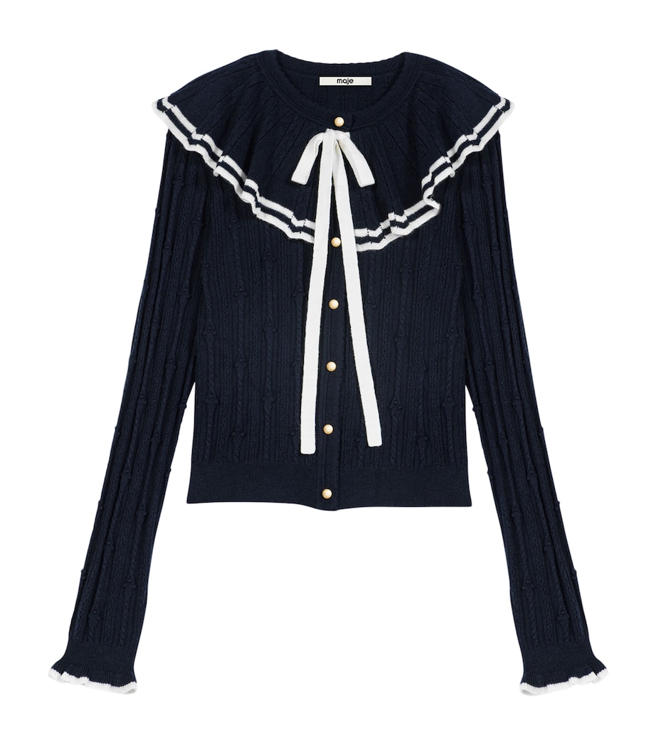 Maje Womens Knitted Ruffle-Collar Cardigan Navy Image 1