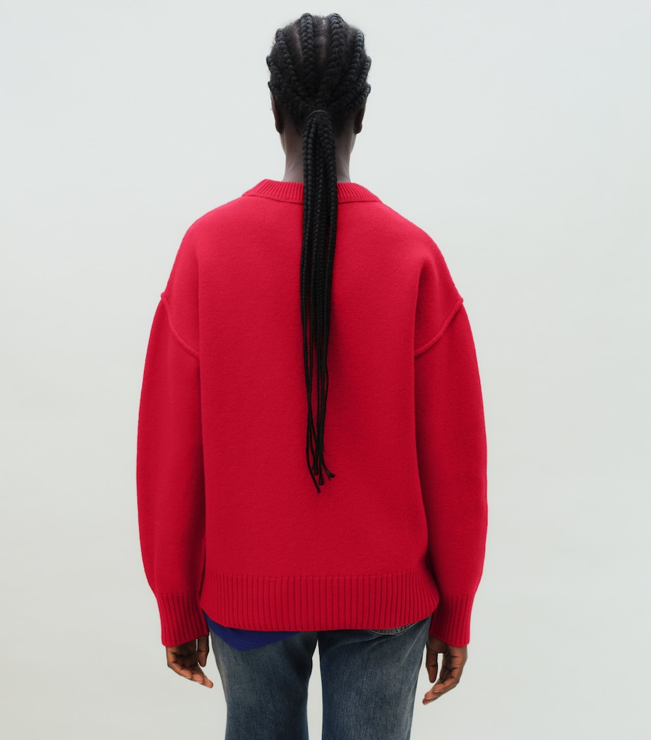 AMI Paris Womens Wool Ami de Coeur Sweater Rouge Rubis/ Noir Image 5