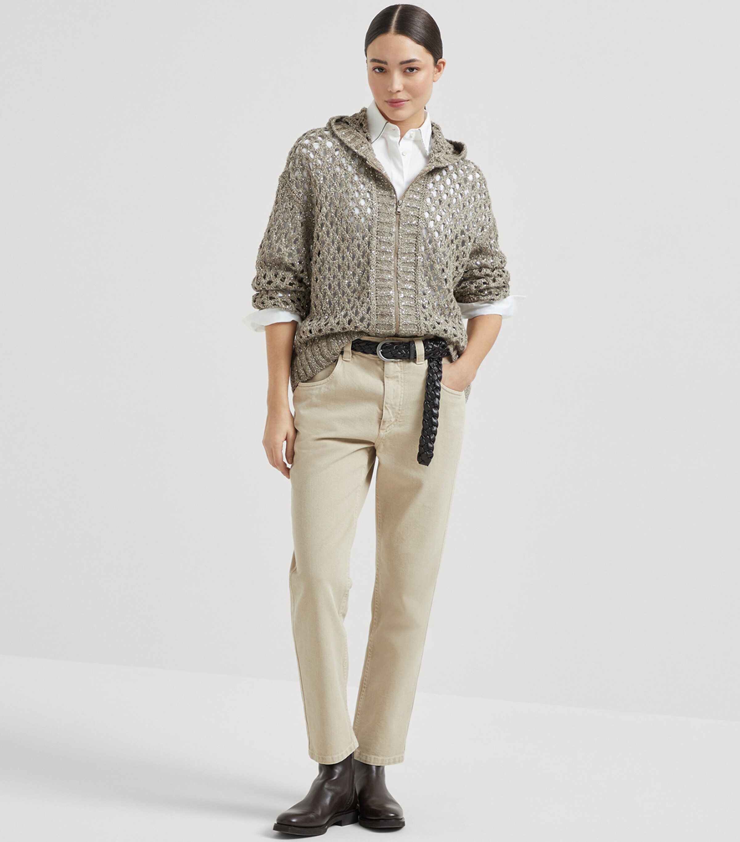 Brunello Cucinelli Womens Monili-Trim Garment-Dye Jeans Image 4