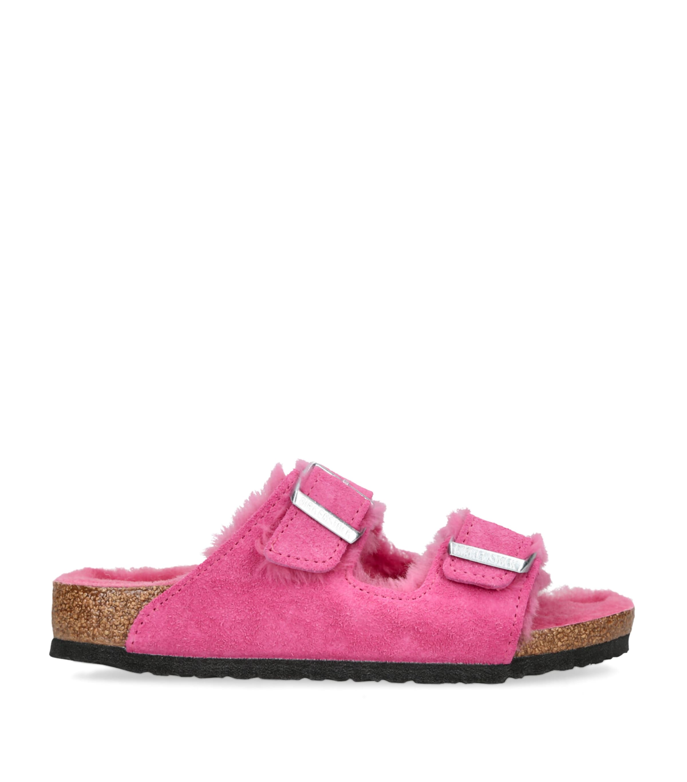 Shop Birkenstock Suede-shearling Arizona Sandals In Pink