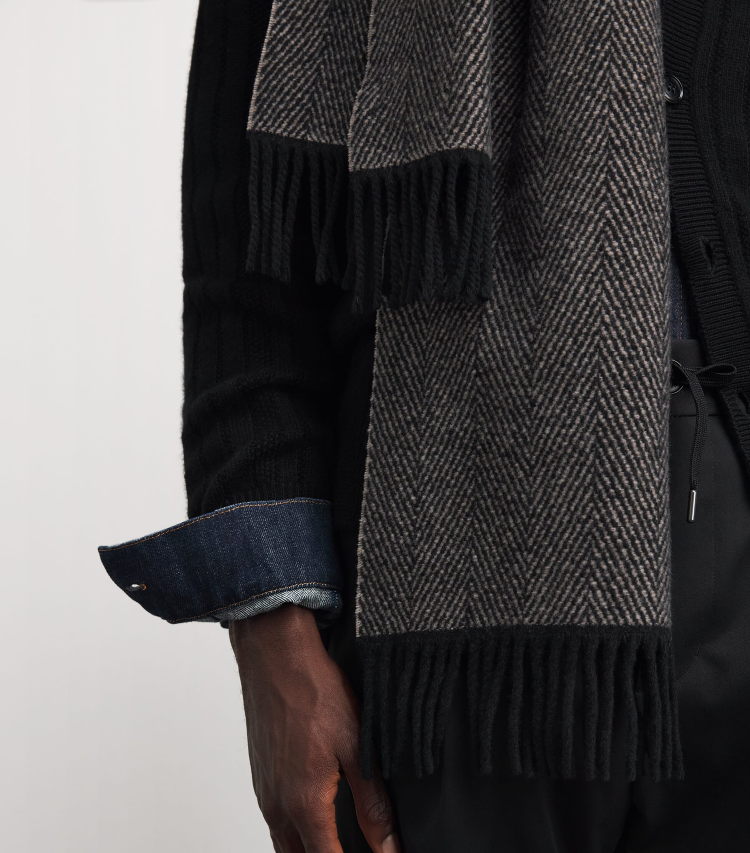 Eton Wool-Cashmere Herringbone Scarf Brown Image 3