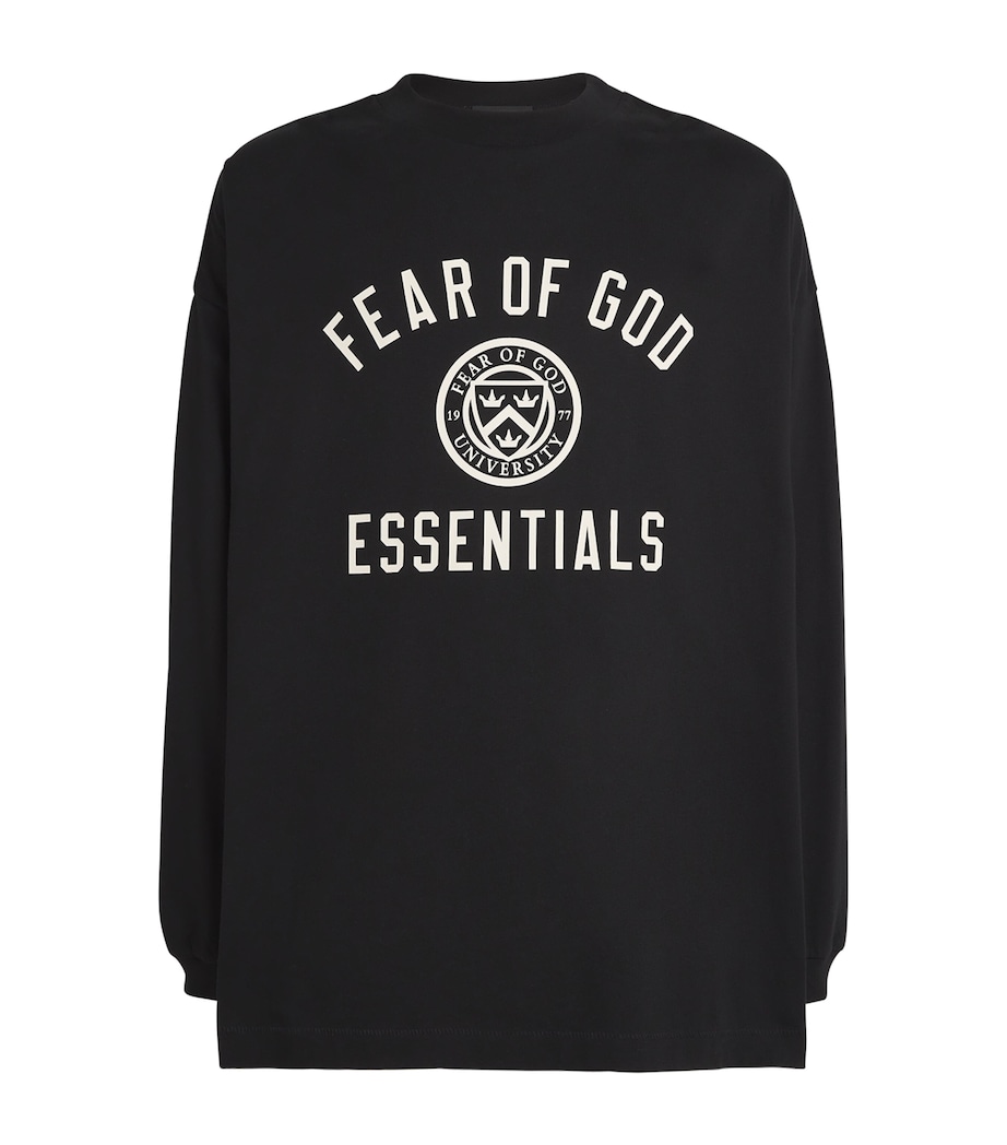 FEAR OF GOD ESSENTIALS Mens University Crest Logo Long-Sleeve T-Shirt Black Image 1