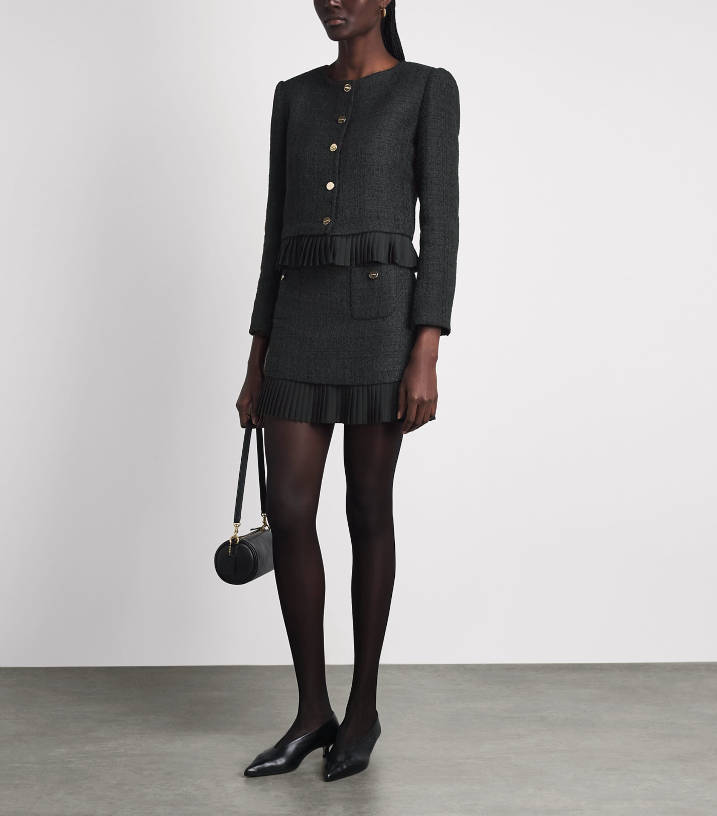 Sandro Paris Womens Tweed Ruffle-Trim Jacket Black Image 2