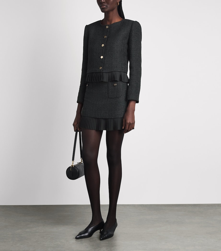 Sandro Paris Womens Tweed Ruffle-Trim Jacket Black Image 2