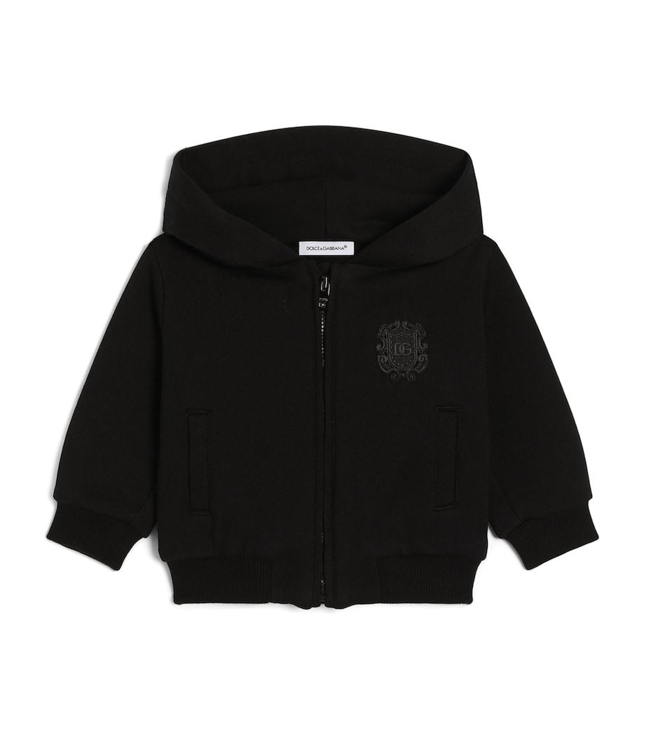 Dolce&Gabbana Kids Cotton Logo Zip-Up Hoodie (3-30 Months) Black Image 1