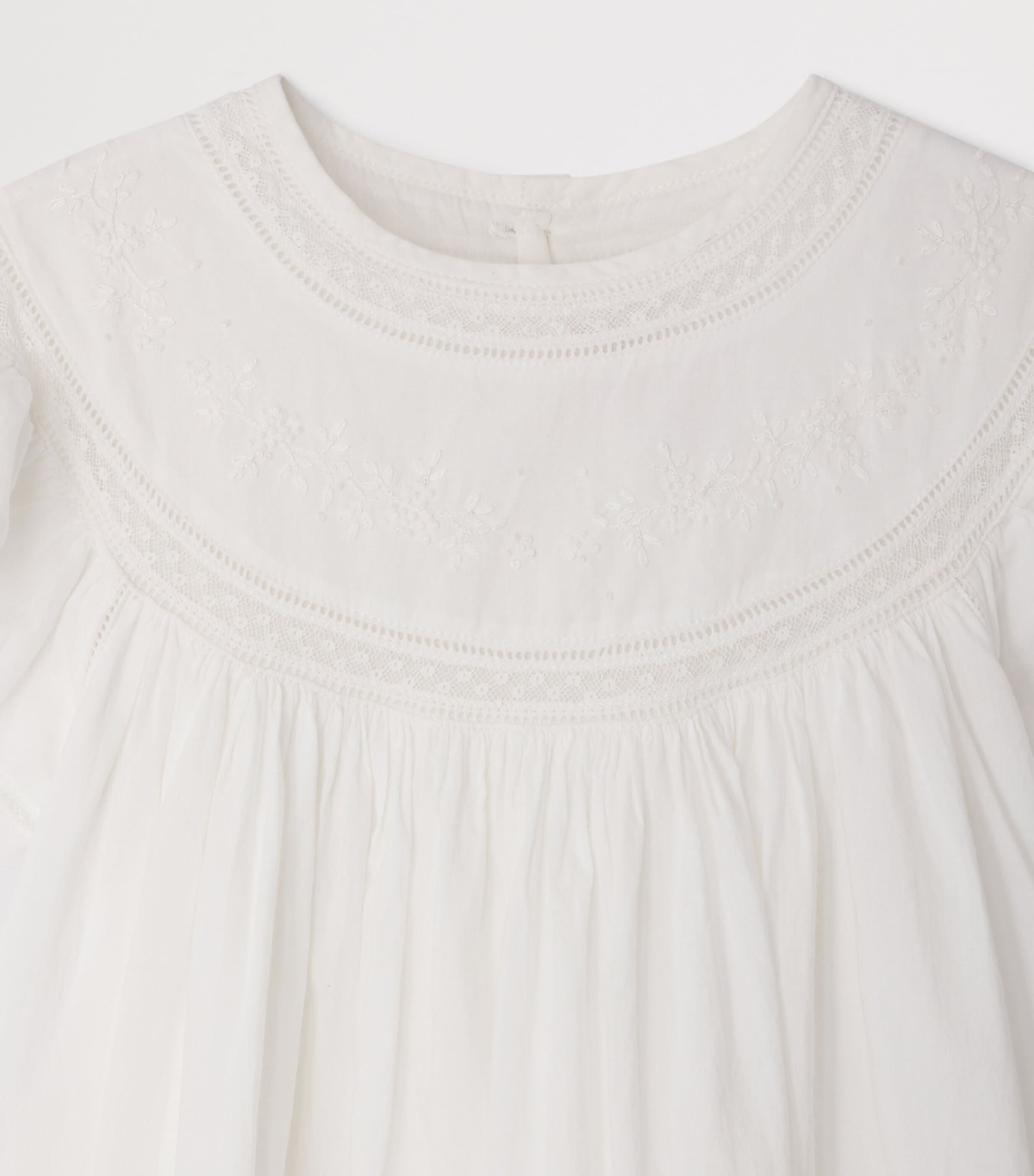 Cotton Embroidered Dress (10-14 Years) UPB BLANC LAIT Image 3
