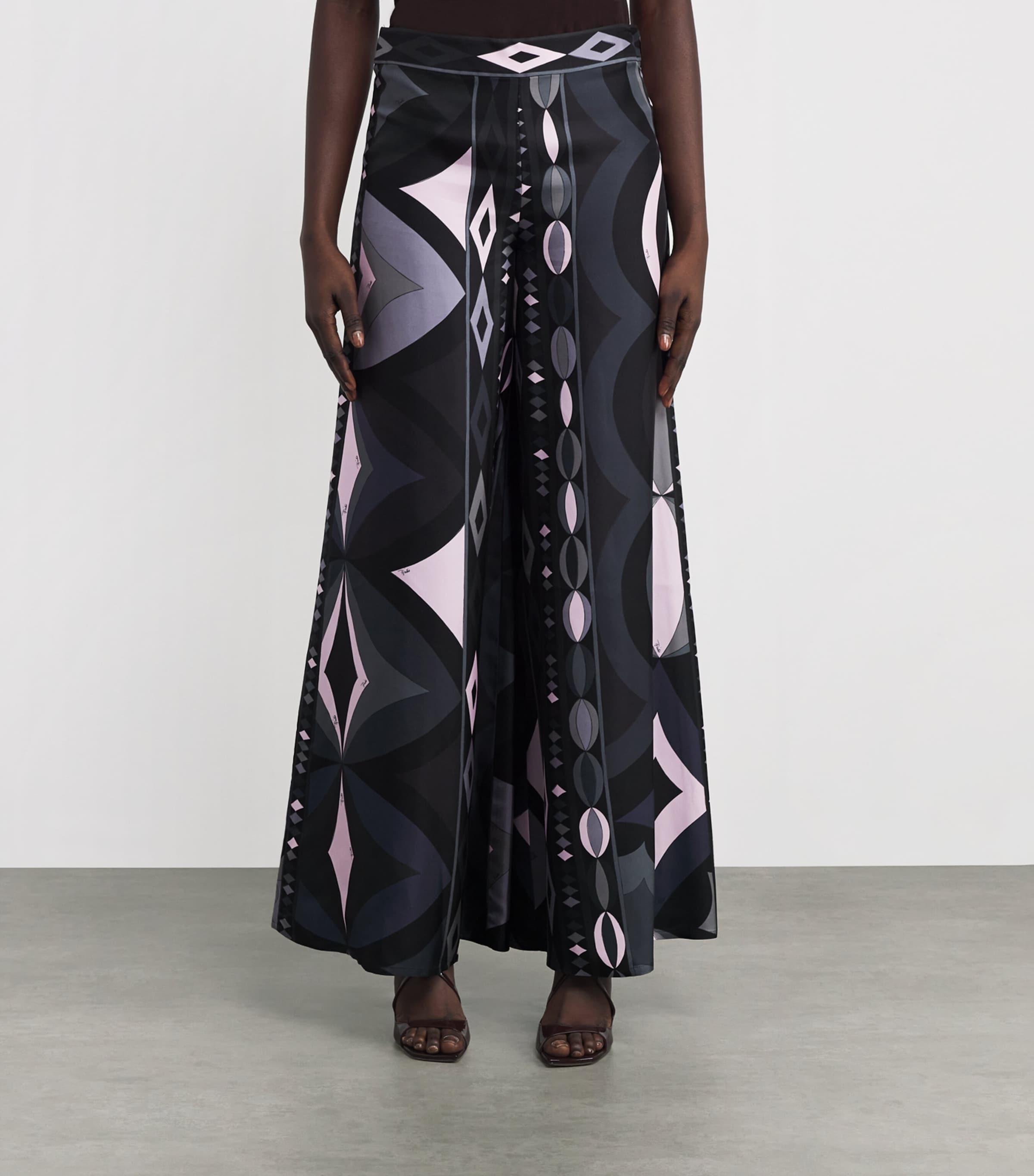 Silk Wide-Leg Trousers 023/BLACK PINK Image 3