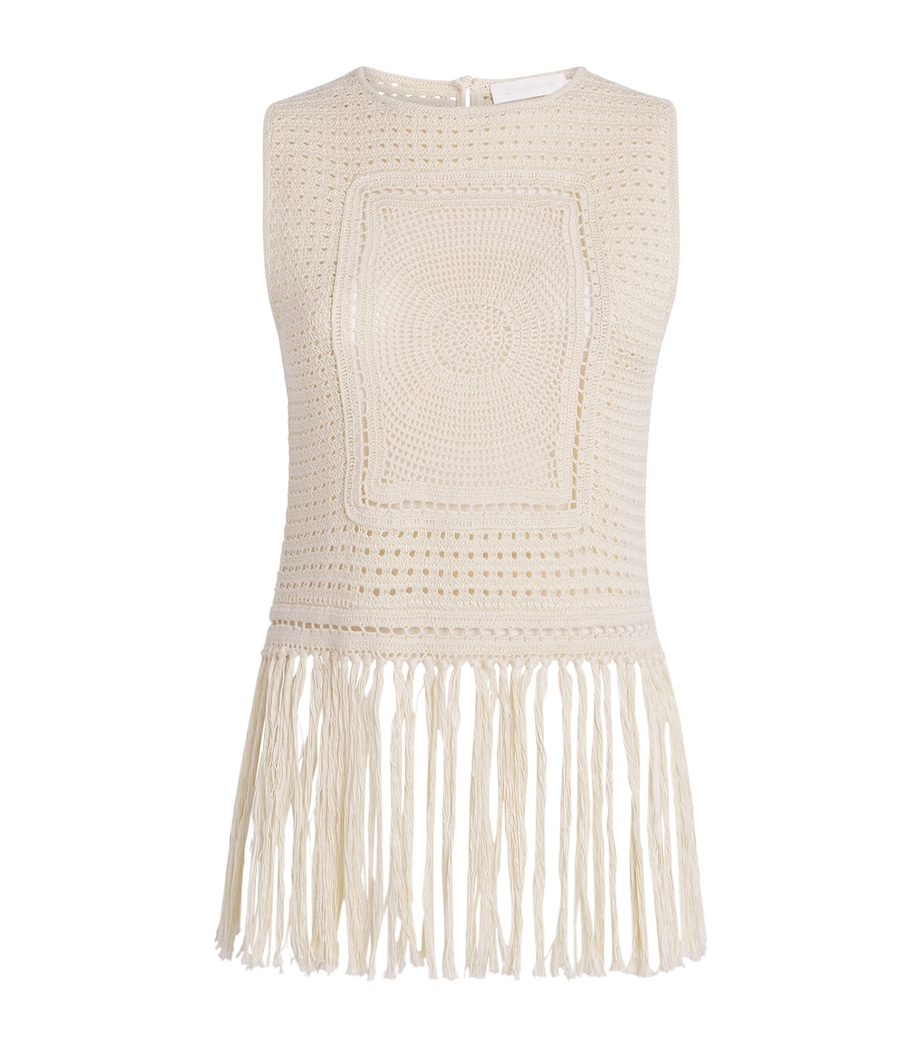 Zimmermann Womens Crochet Fringe Indra Tank Top Cream Image 1