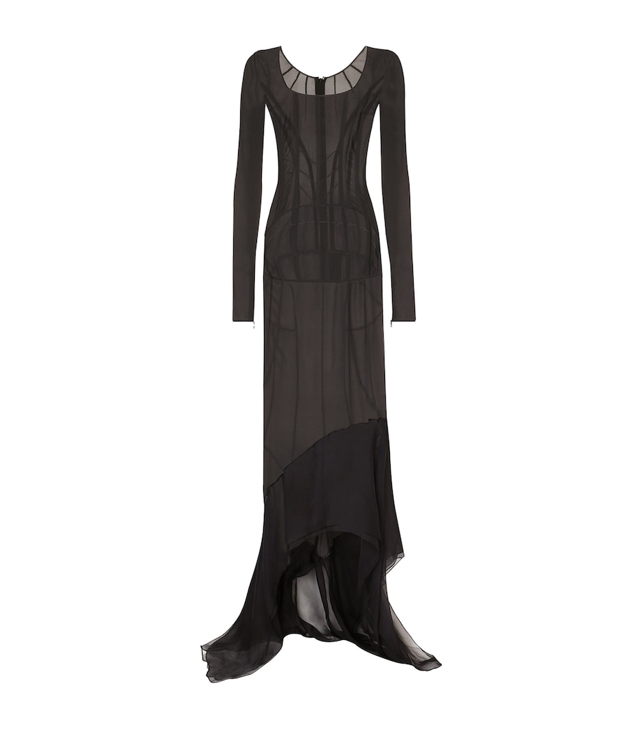 KIM DOLCE&GABBANA Silk Semi-Sheer Maxi Dress N5543-GREY Image 1