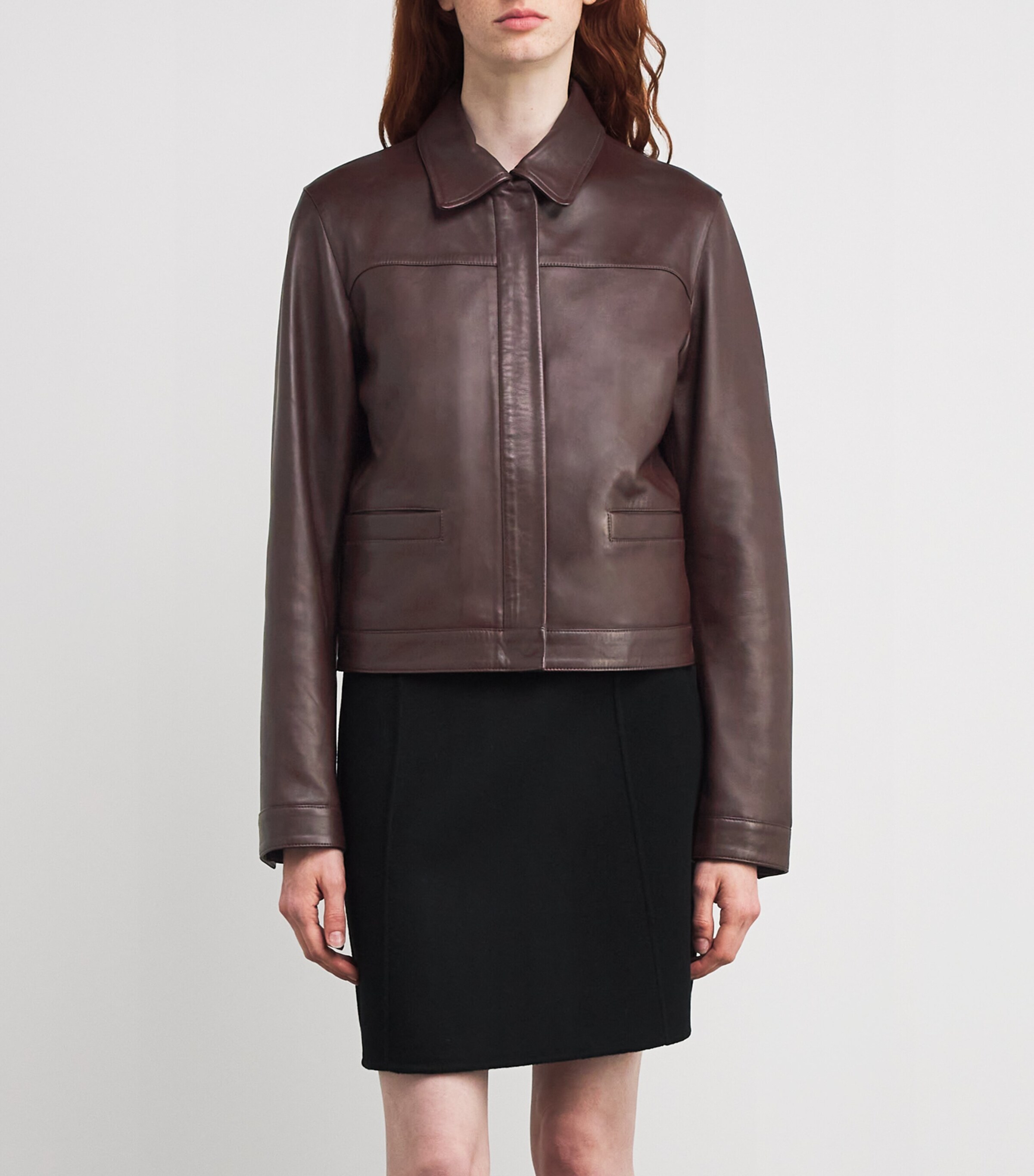 Loulou de Saison Womens Ascot Leather Jacket Brown Image 3