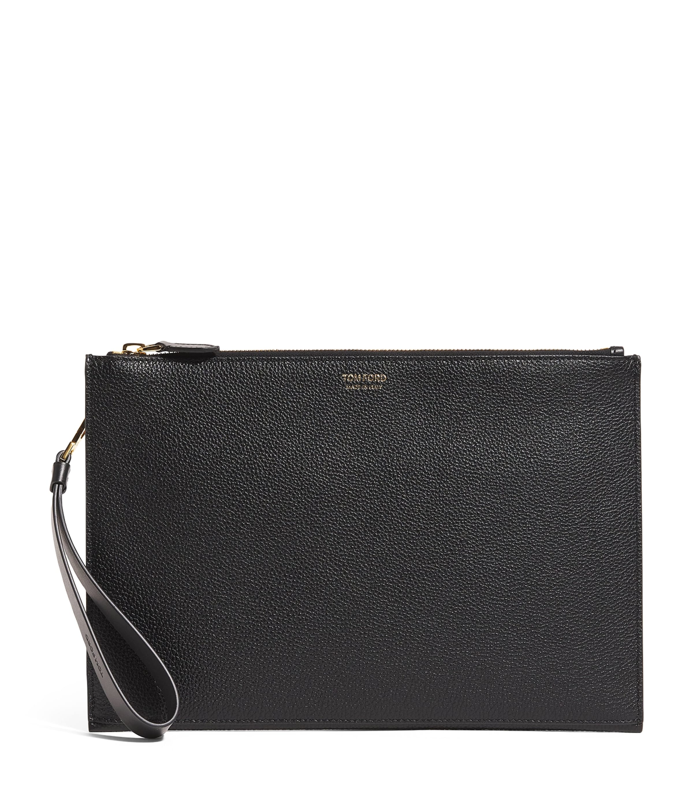 Tom Ford Leather Flat Pouch In Black