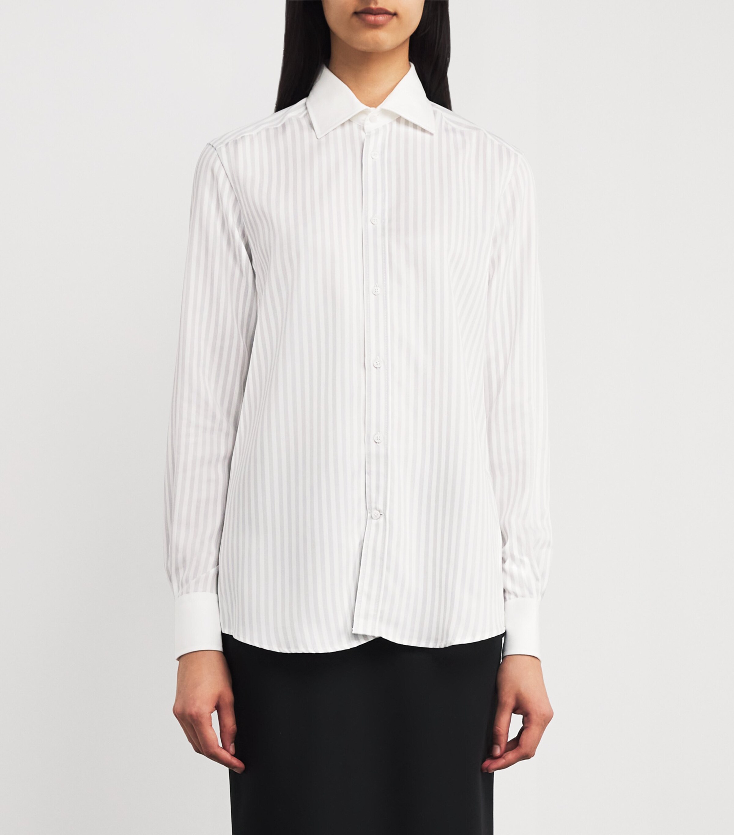 With Nothing Underneath Womens Tencel The Boyfriend Shirt Silver Stripe Image 3